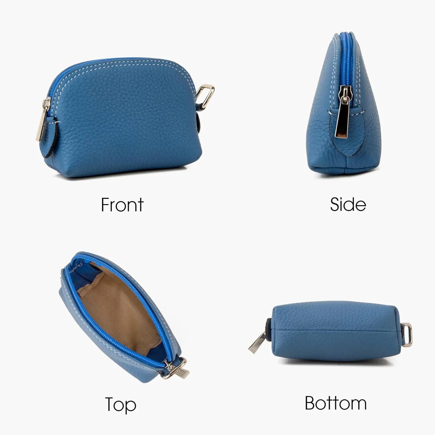 Premium Full-Grain Leather Portable Coin Purse for Women, Fashionable Cute Small Wallets Woman (Blue)