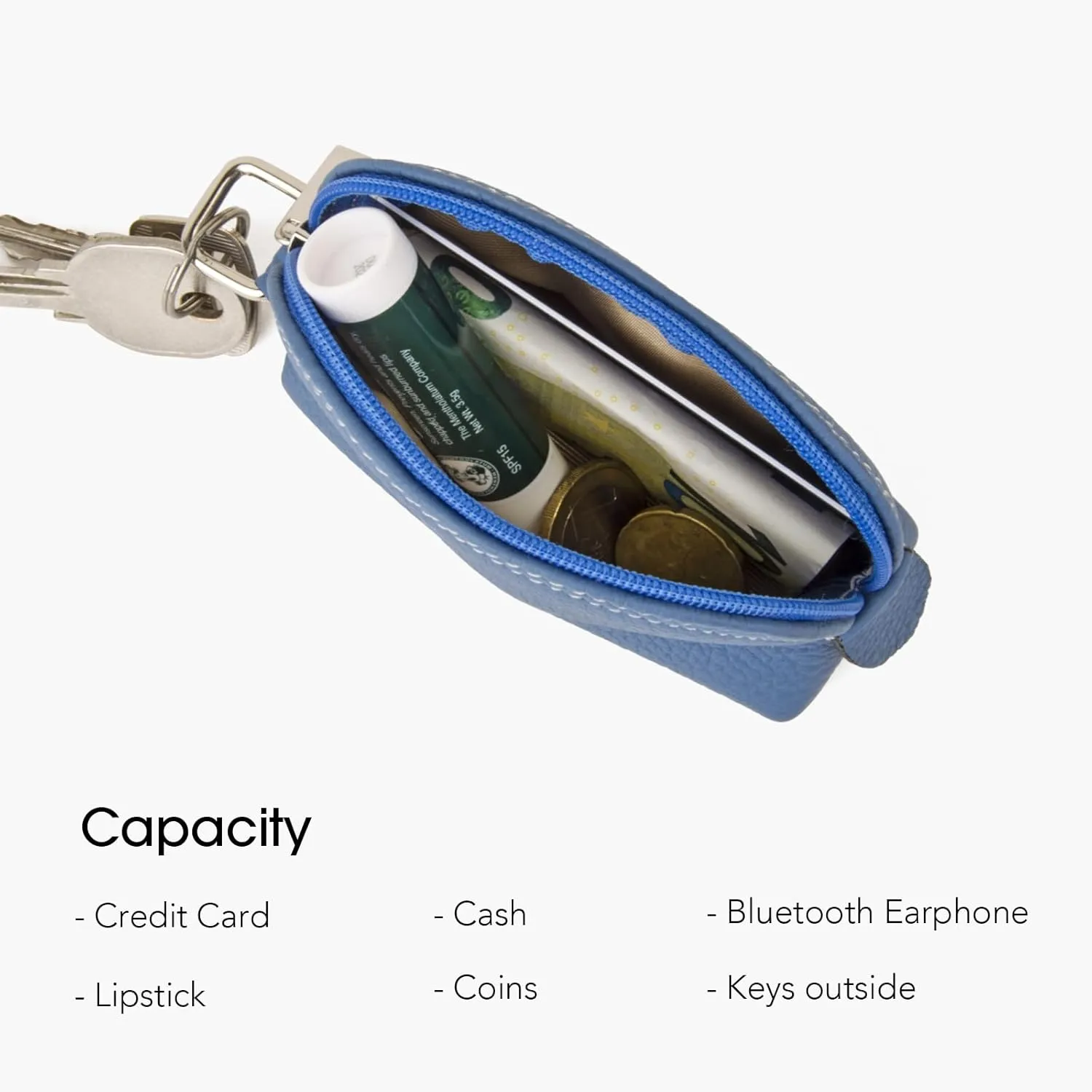 Premium Full-Grain Leather Portable Coin Purse for Women, Fashionable Cute Small Wallets Woman (Blue)