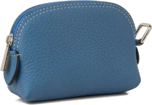 Premium Full-Grain Leather Portable Coin Purse for Women, Fashionable Cute Small Wallets Woman (Blue)