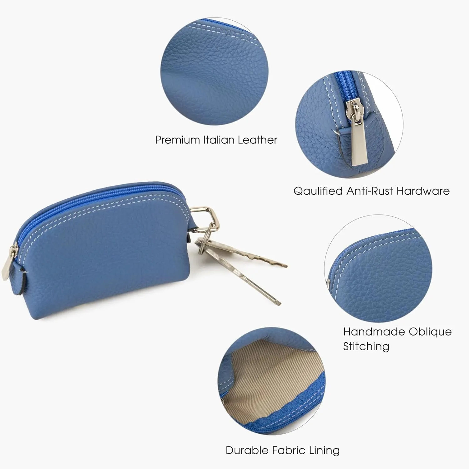 Premium Full-Grain Leather Portable Coin Purse for Women, Fashionable Cute Small Wallets Woman (Blue)
