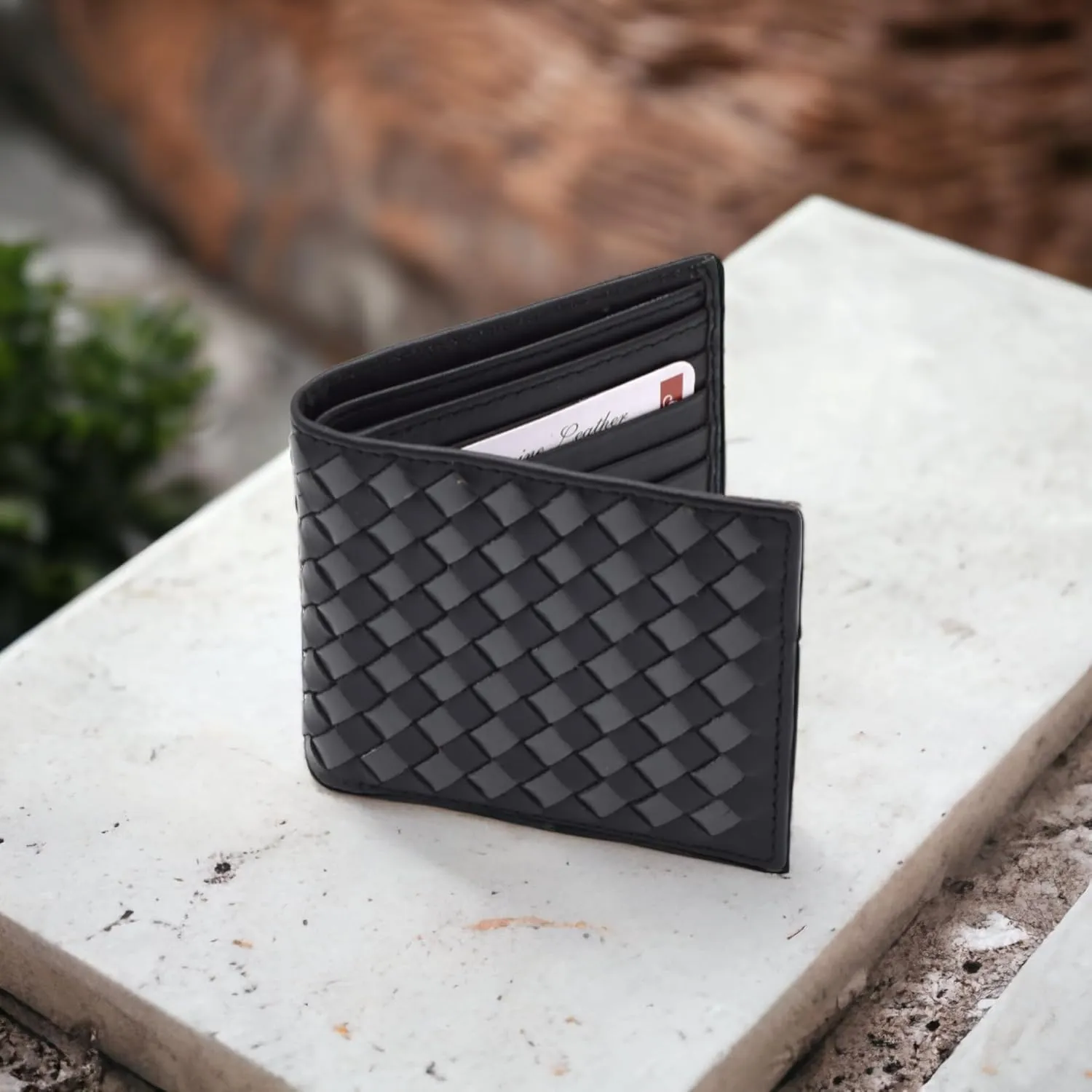Premium Nappa Leather Wallet - Wallet for Men with Intrecciato Criss-Cross Design, 8 Card Slots, RFID Blocking - Expert Craftsmanship, Gift-Worthy Packaging(Black&Grey)