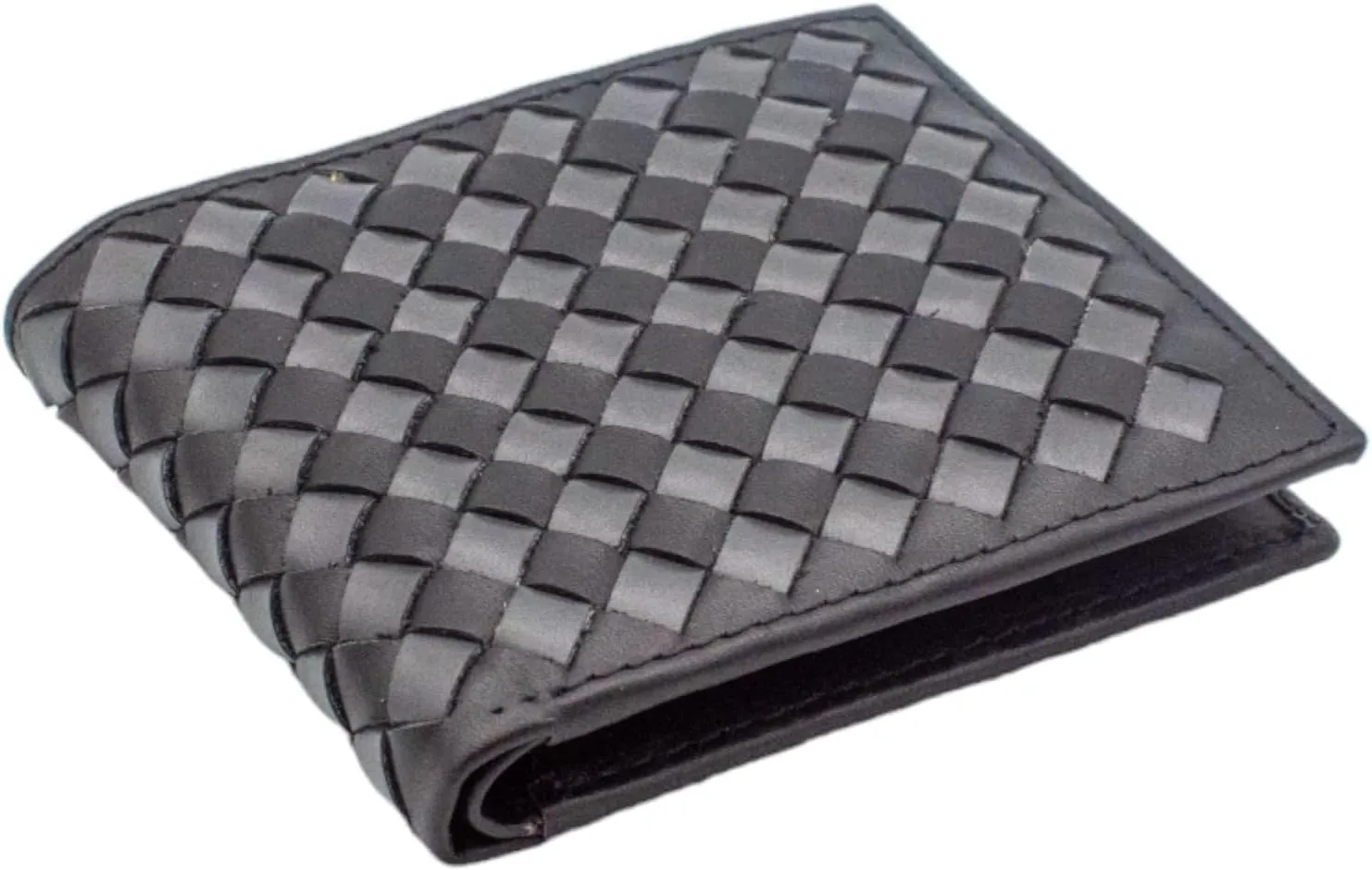 Premium Nappa Leather Wallet - Wallet for Men with Intrecciato Criss-Cross Design, 8 Card Slots, RFID Blocking - Expert Craftsmanship, Gift-Worthy Packaging(Black&Grey)