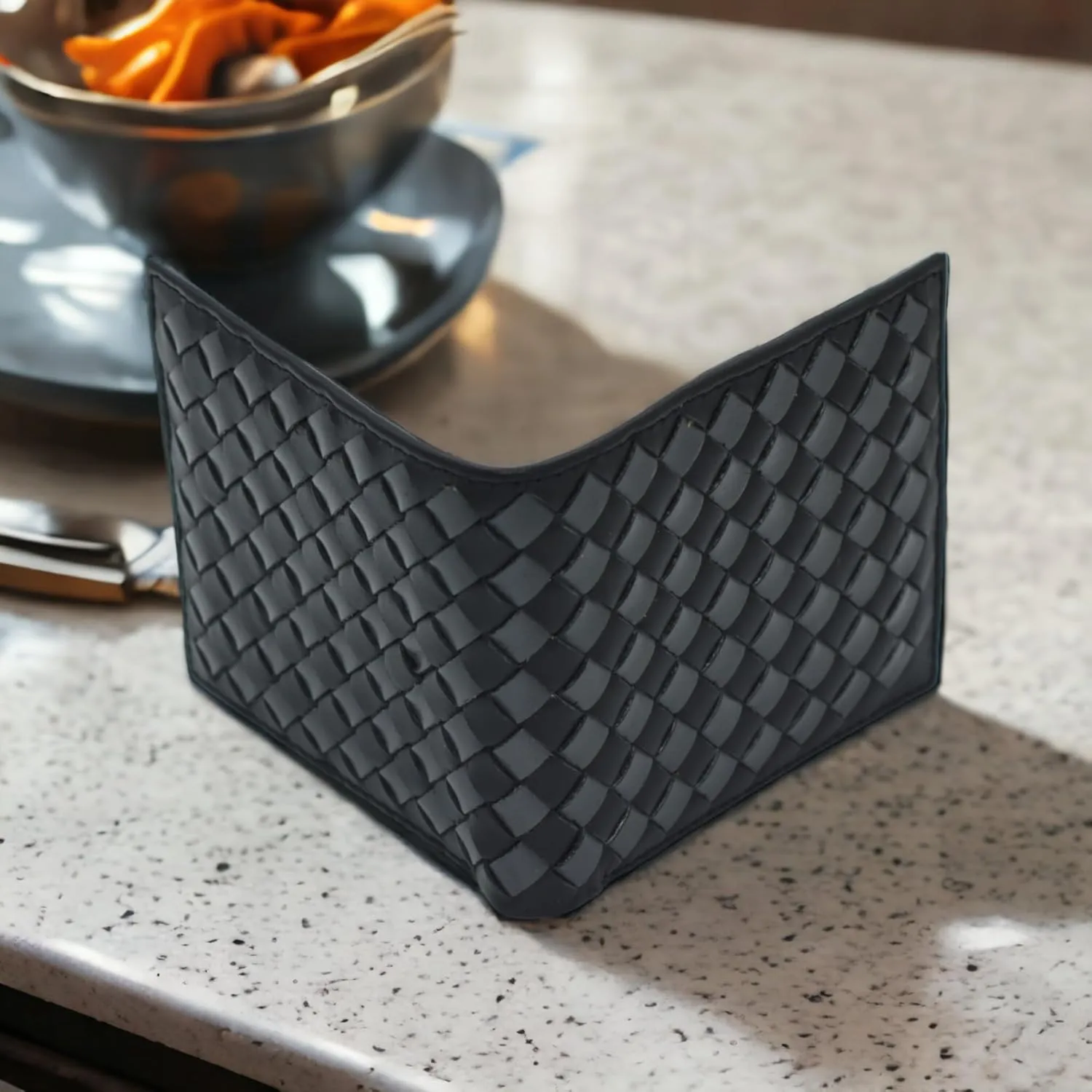 Premium Nappa Leather Wallet - Wallet for Men with Intrecciato Criss-Cross Design, 8 Card Slots, RFID Blocking - Expert Craftsmanship, Gift-Worthy Packaging(Black&Grey)