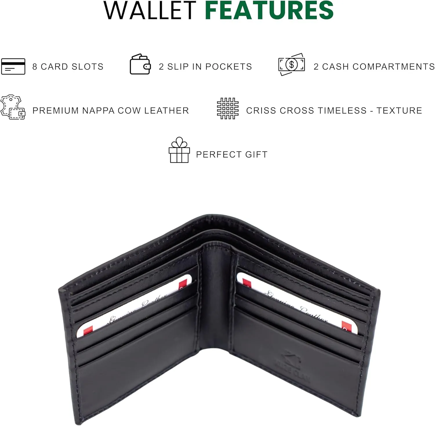 Premium Nappa Leather Wallet - Wallet for Men with Intrecciato Criss-Cross Design, 8 Card Slots, RFID Blocking - Expert Craftsmanship, Gift-Worthy Packaging(Black&Grey)