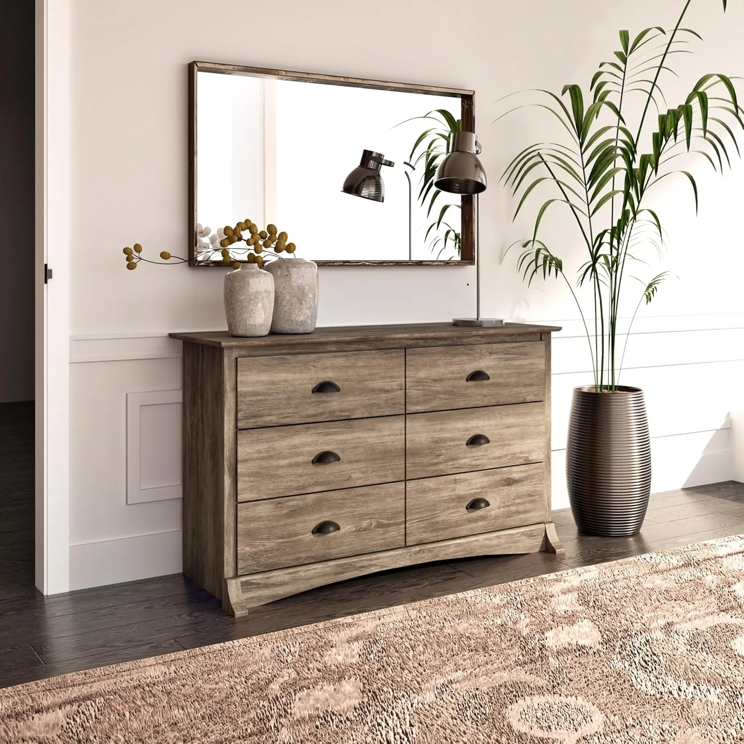 Prepac Sonoma Rustic 6-Drawer Dresser for Bedroom, Farmhouse Chest of Drawers for 17.5" D x 48" W x 29" H, Drifted Gray
