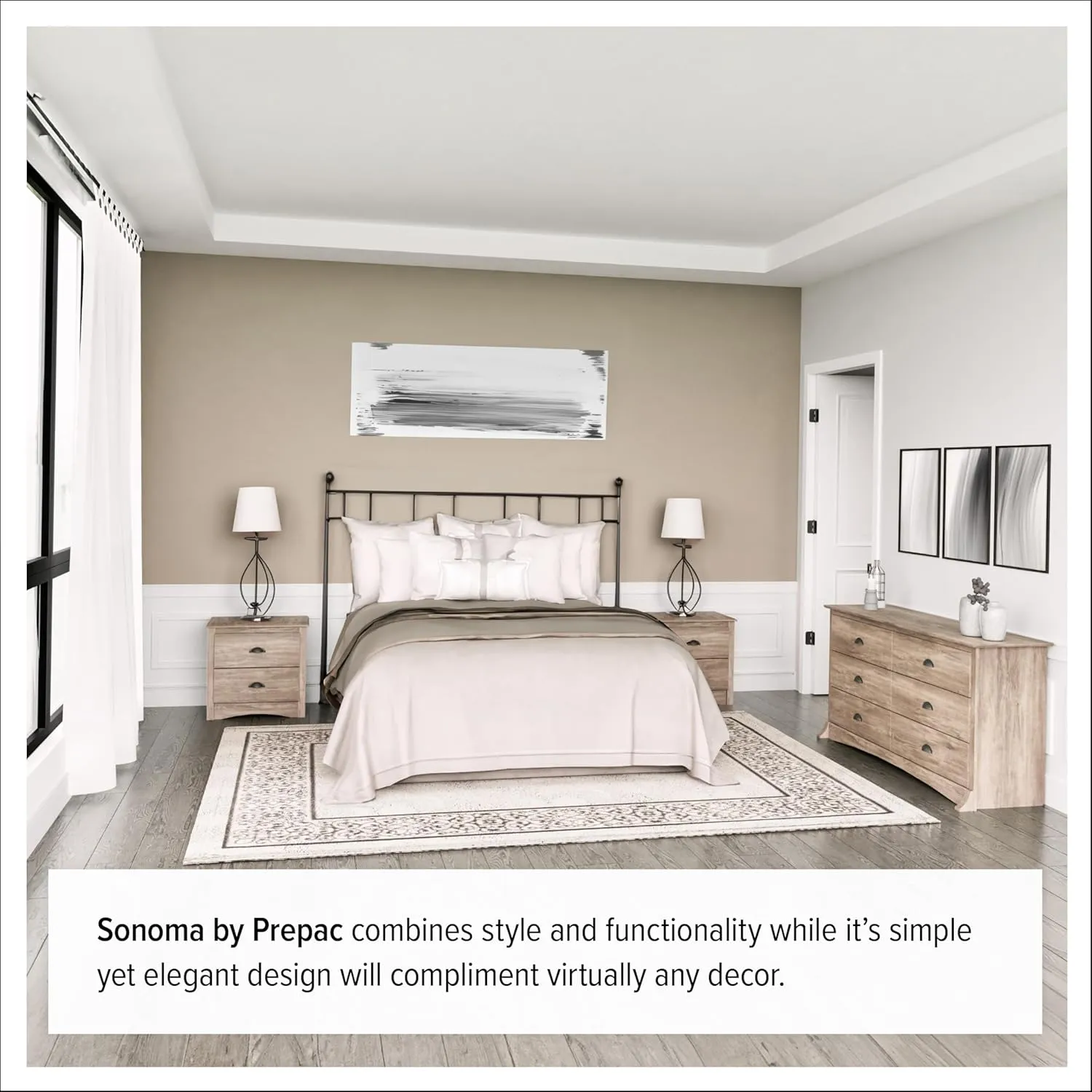 Prepac Sonoma Rustic 6-Drawer Dresser for Bedroom, Farmhouse Chest of Drawers for 17.5" D x 48" W x 29" H, Drifted Gray