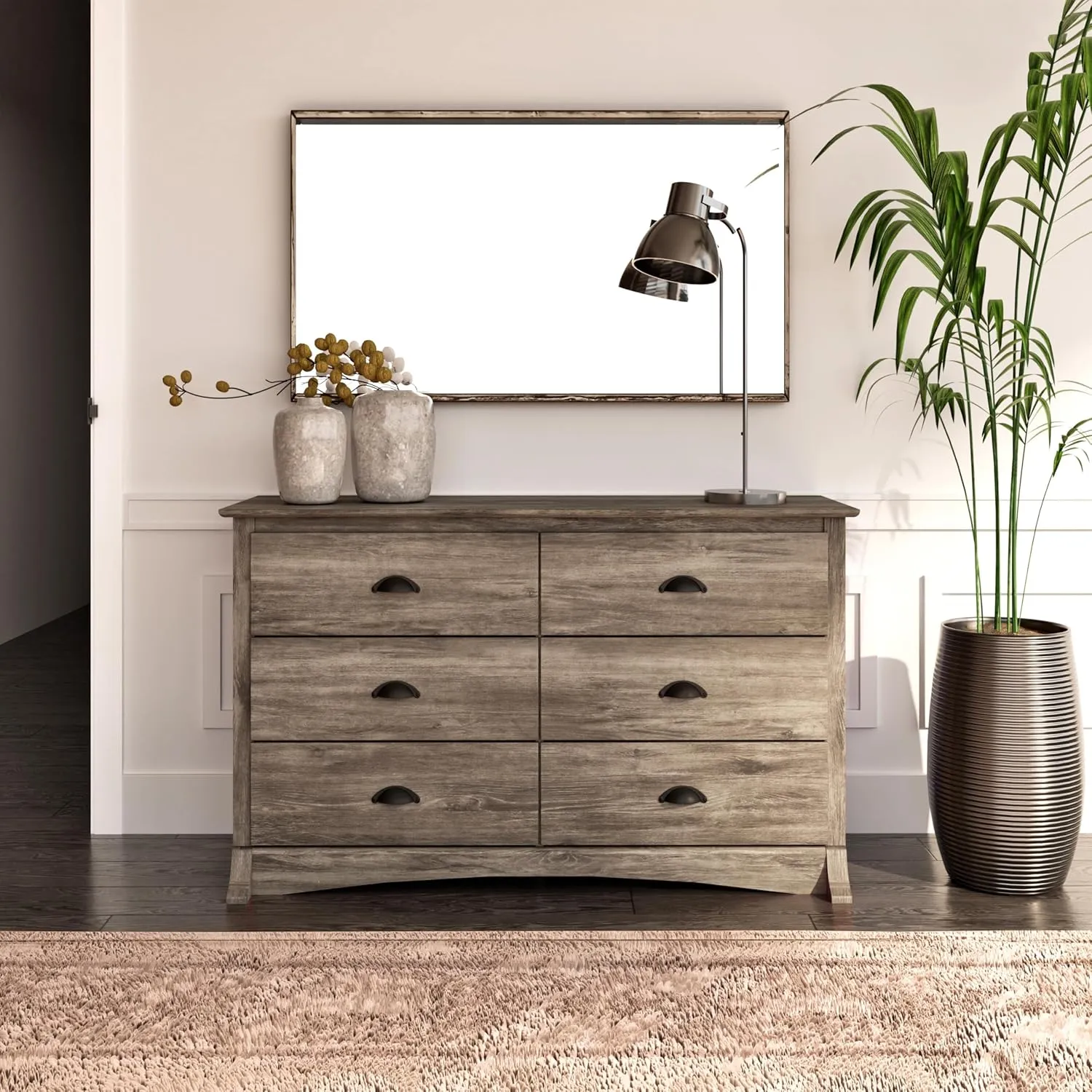 Prepac Sonoma Rustic 6-Drawer Dresser for Bedroom, Farmhouse Chest of Drawers for 17.5" D x 48" W x 29" H, Drifted Gray