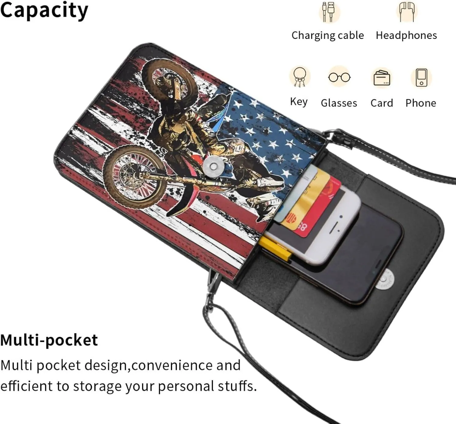 Pride Rainbow American Flag LGBT Leather Crossbody Cell Phone Purse Small Wallet Bags Adjustable Phone Bag for Women