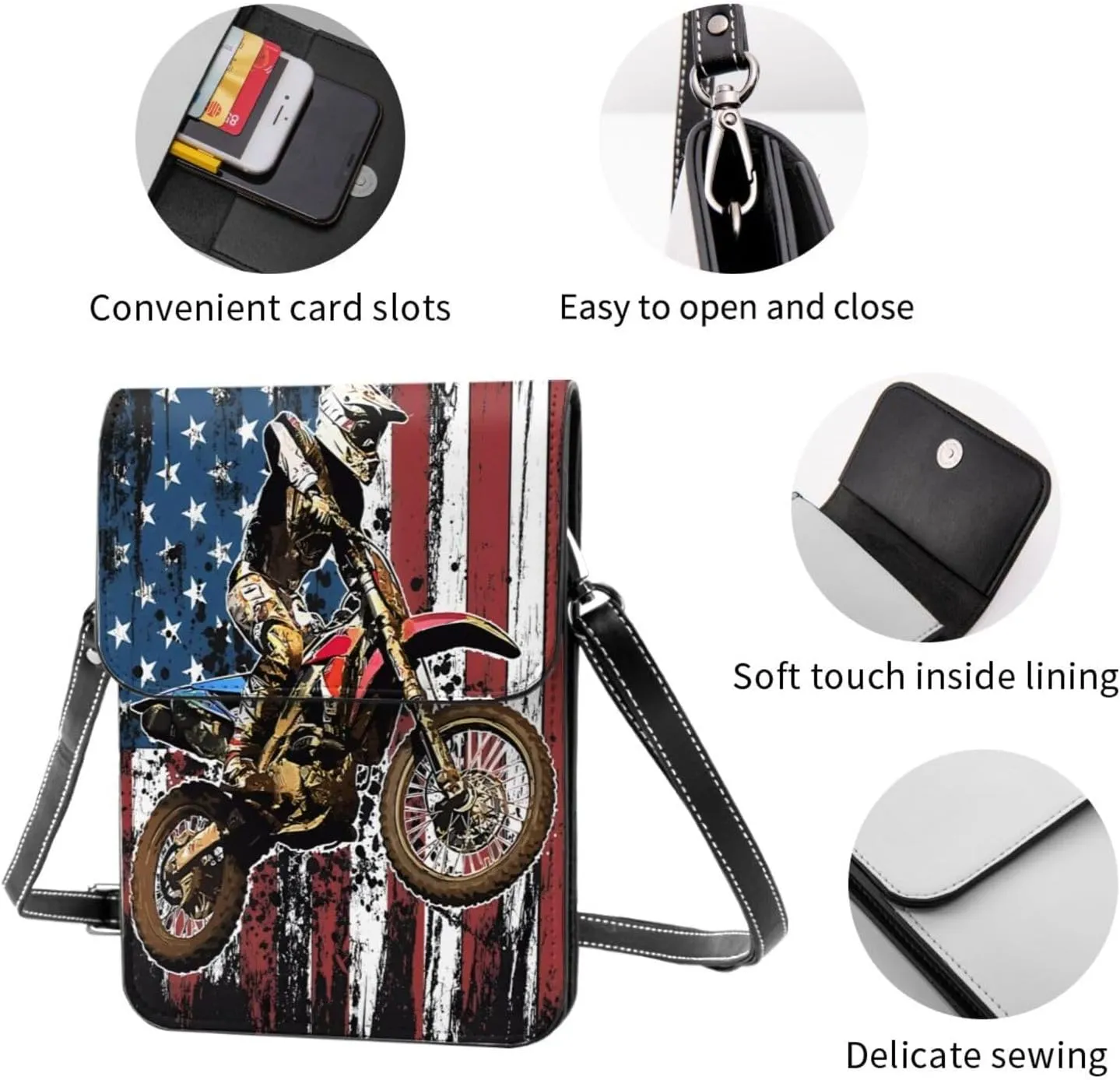 Pride Rainbow American Flag LGBT Leather Crossbody Cell Phone Purse Small Wallet Bags Adjustable Phone Bag for Women