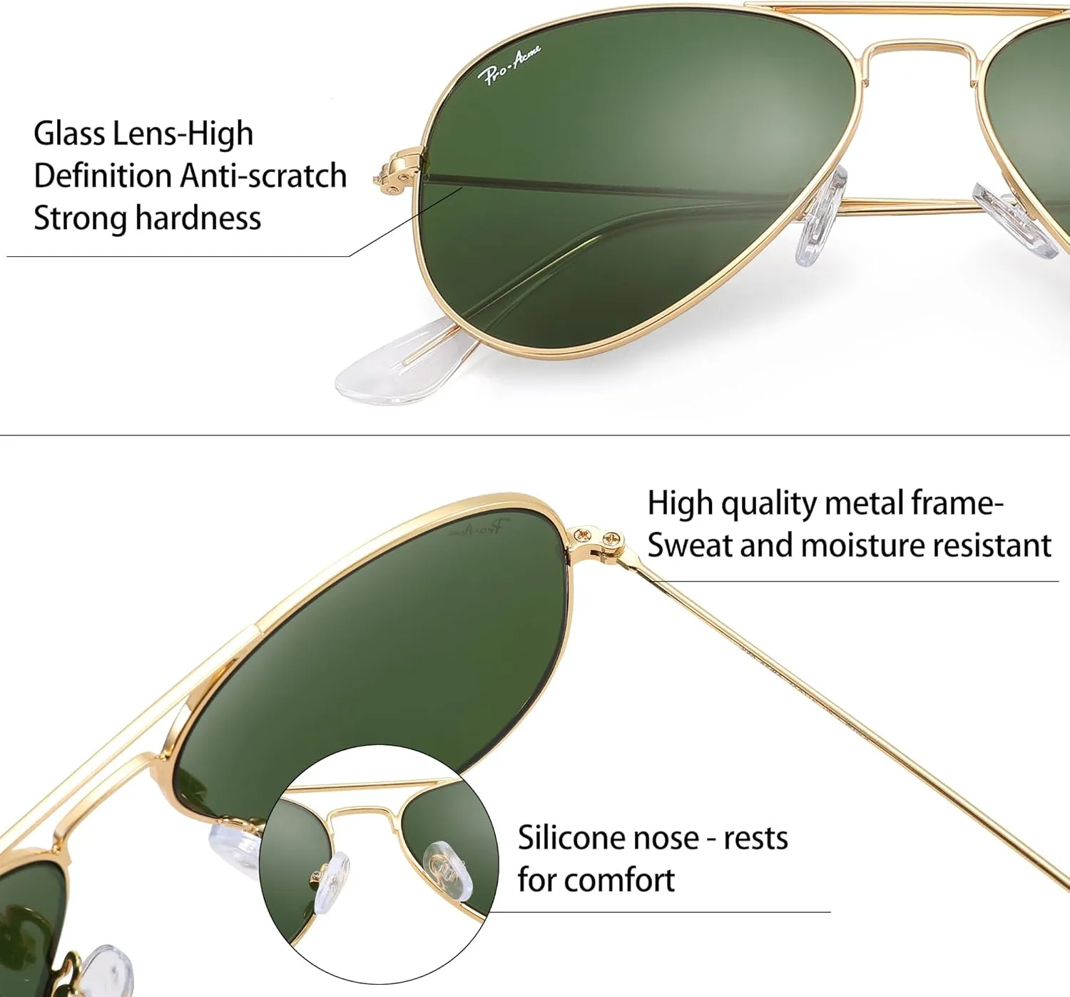 Pro Acme 55MM Glass Small Aviator Sunglasses, Classic Metal Frame UV400 Protection for Men Women