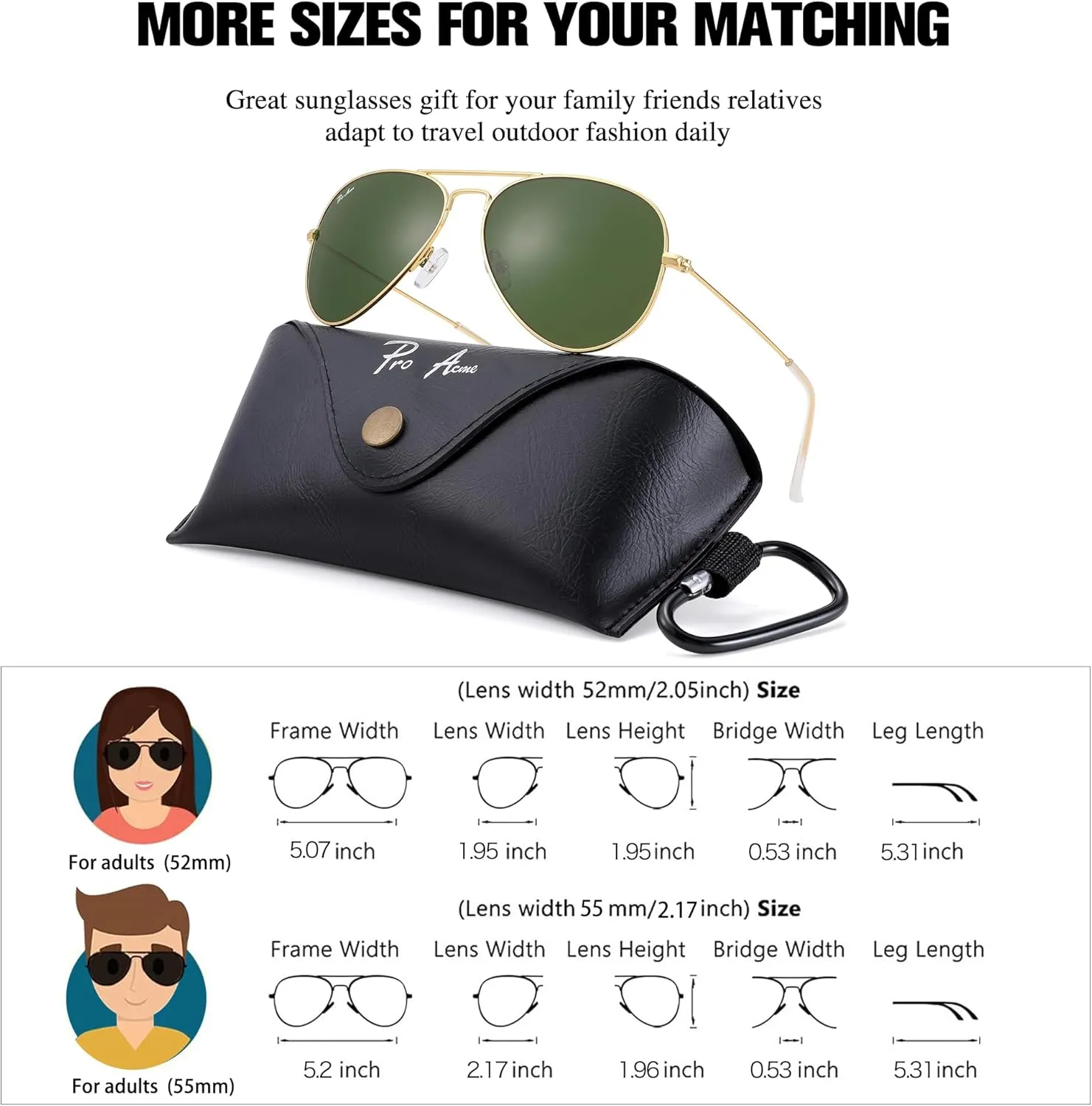 Pro Acme 55MM Glass Small Aviator Sunglasses, Classic Metal Frame UV400 Protection for Men Women