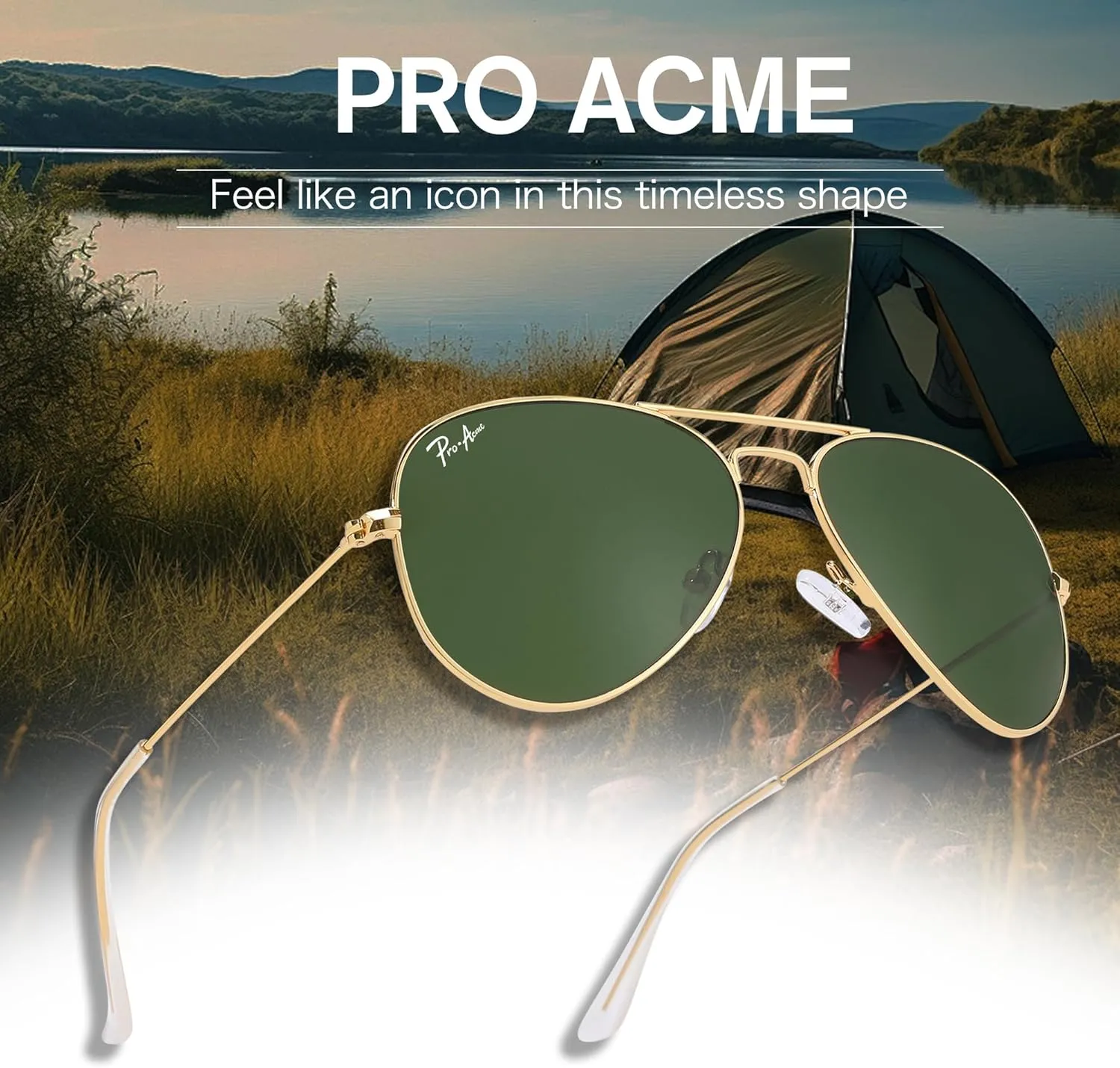 Pro Acme 55MM Glass Small Aviator Sunglasses, Classic Metal Frame UV400 Protection for Men Women