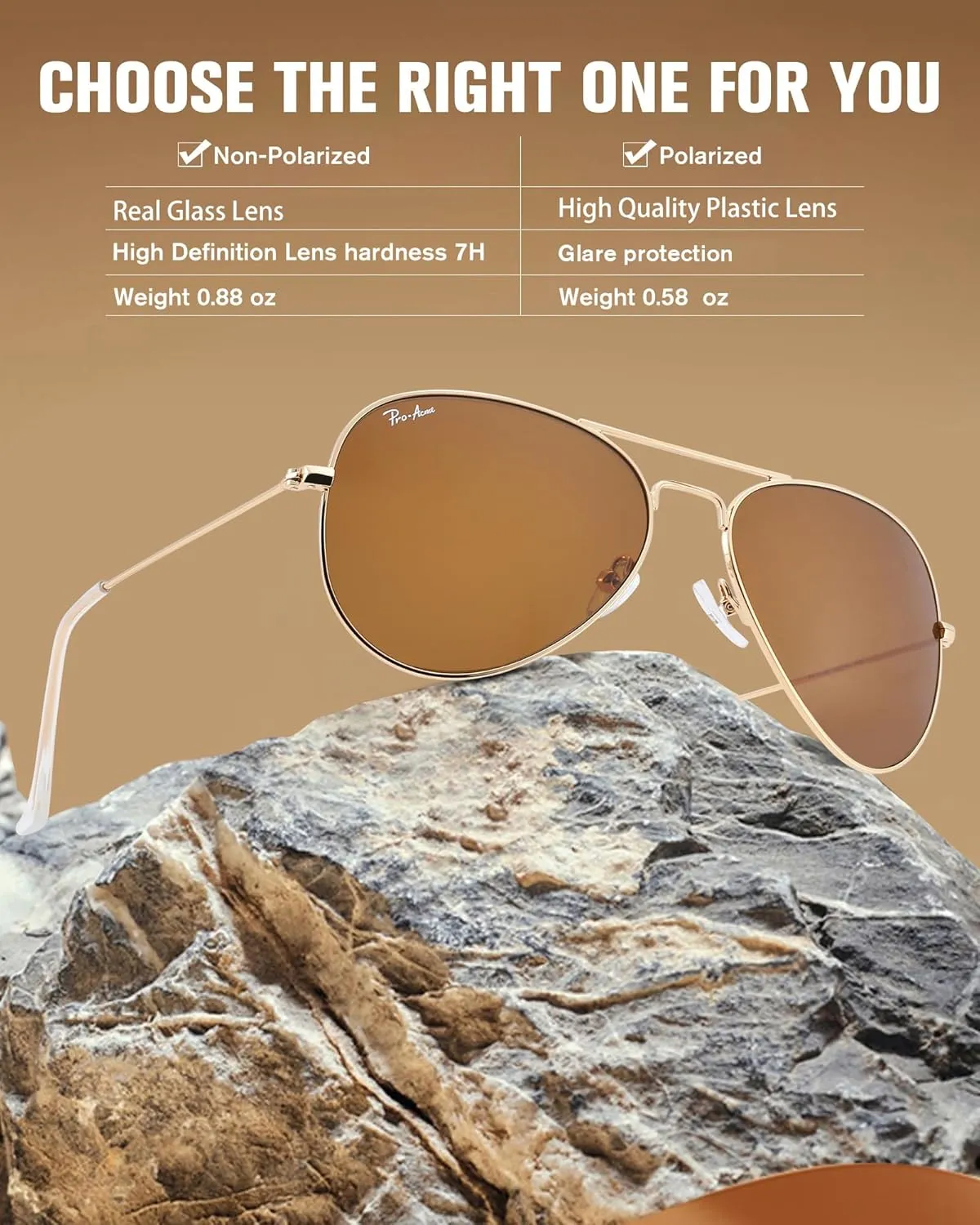 Pro Acme Classic Aviator Sunglasses for Women & Men Metal Frame UV400 Driver Sunglasses