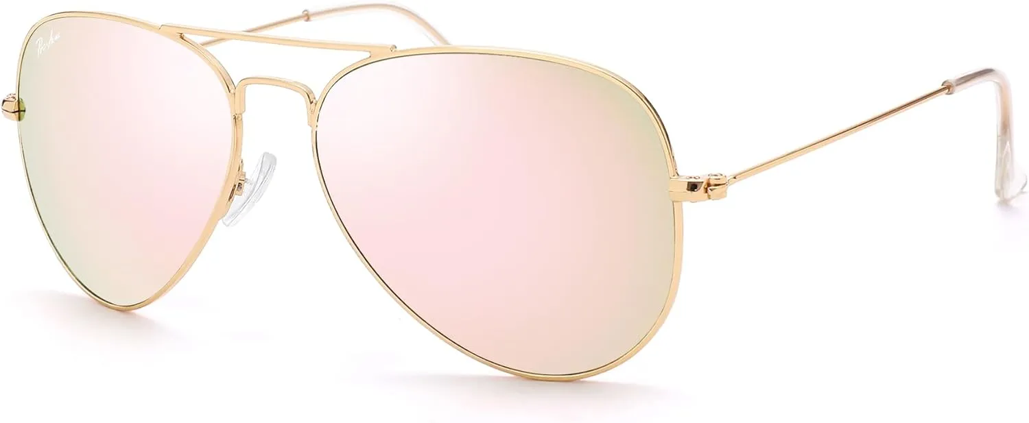 Pro Acme Glass Lenses Aviator Sunglasses for Women, Tinted Mirrored with UV400 Protection Metal Frame, 58mm