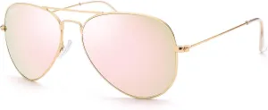 Pro Acme Glass Lenses Aviator Sunglasses for Women, Tinted Mirrored with UV400 Protection Metal Frame, 58mm