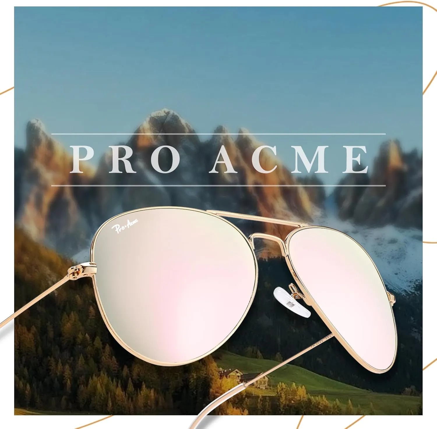 Pro Acme Glass Lenses Aviator Sunglasses for Women, Tinted Mirrored with UV400 Protection Metal Frame, 58mm