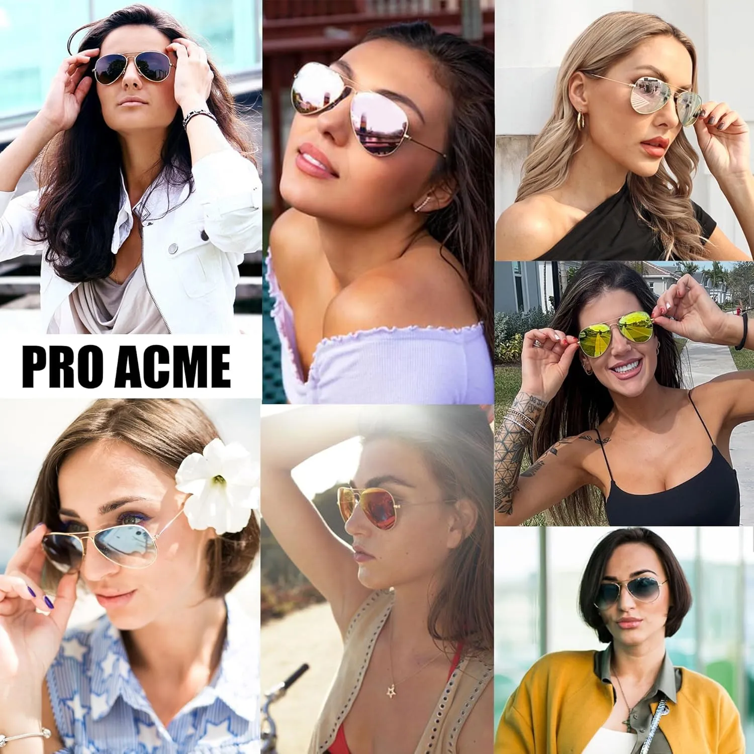 Pro Acme Glass Lenses Aviator Sunglasses for Women, Tinted Mirrored with UV400 Protection Metal Frame, 58mm