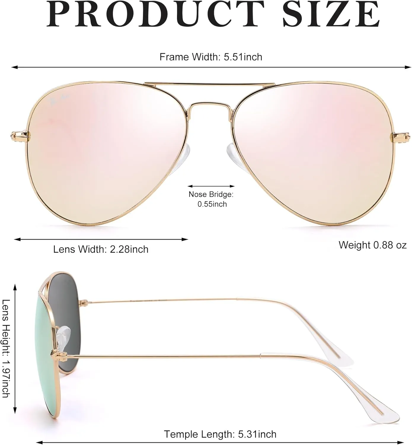 Pro Acme Glass Lenses Aviator Sunglasses for Women, Tinted Mirrored with UV400 Protection Metal Frame, 58mm