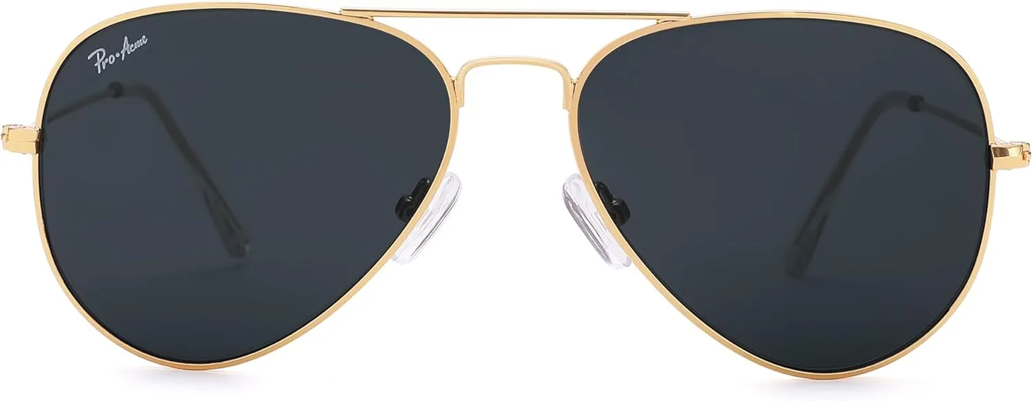 Pro Acme Small Aviator Sunglasses Glass Lens, Classic Metal Frame UV400 Protection for Men Women, 52MM