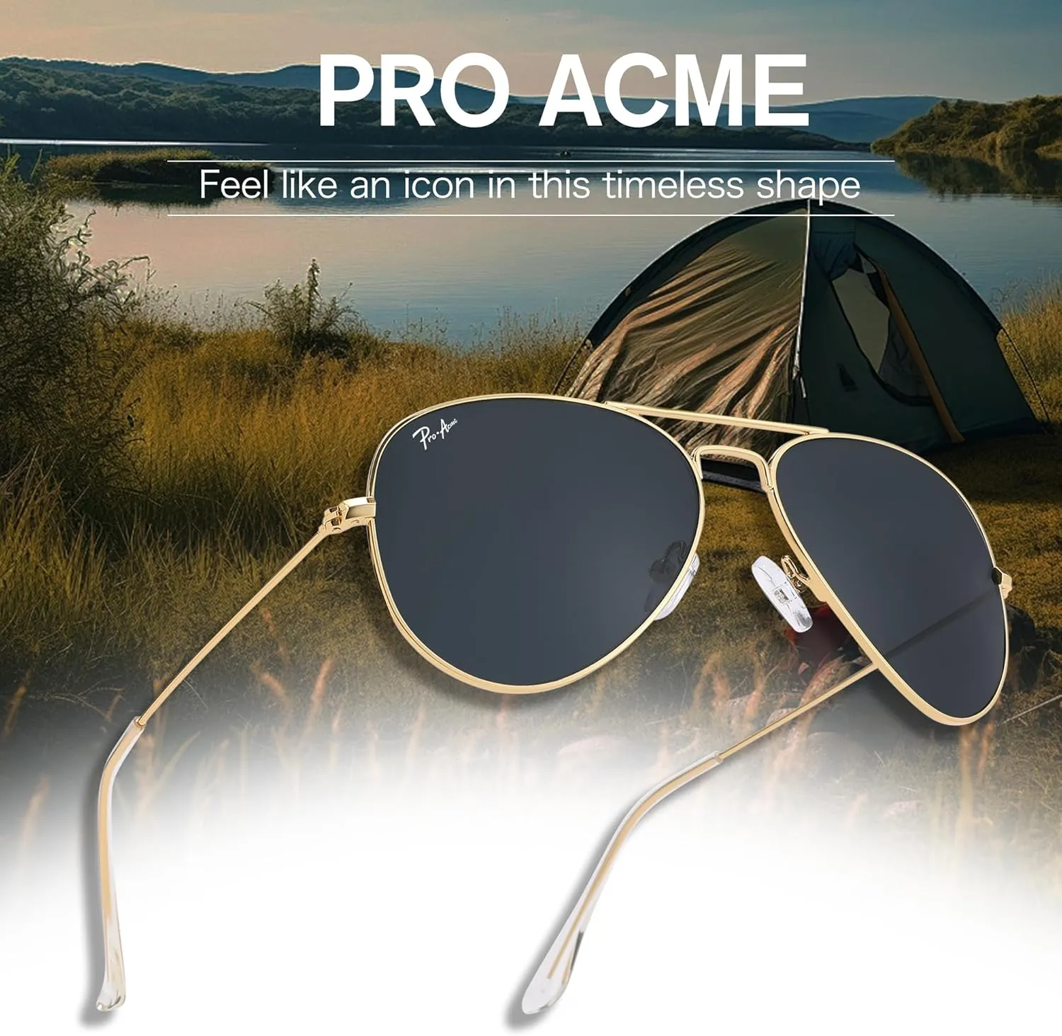 Pro Acme Small Aviator Sunglasses Glass Lens, Classic Metal Frame UV400 Protection for Men Women, 52MM