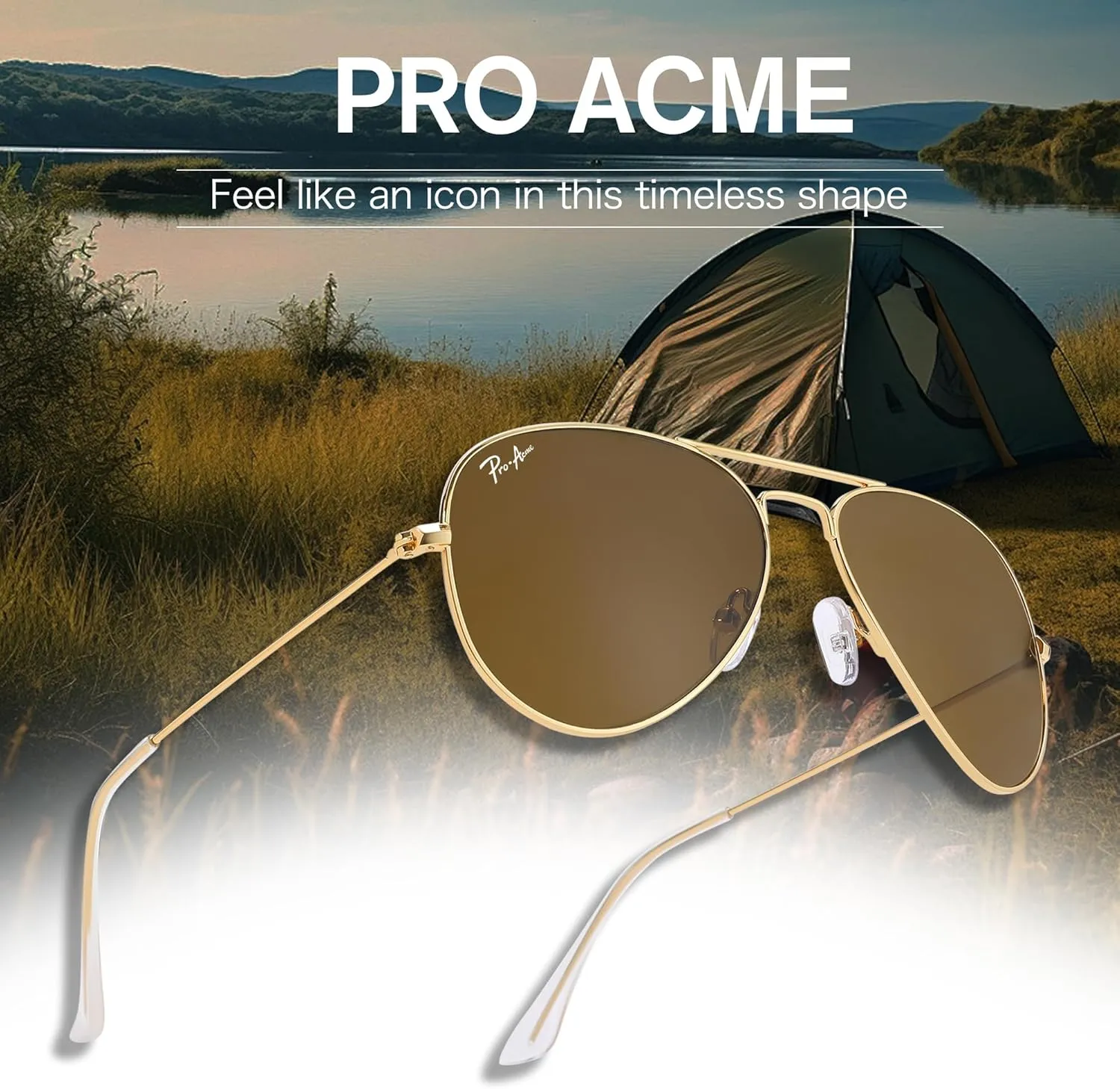 Pro Acme Small Aviator Sunglasses Glass Lens, Classic Metal Frame UV400 Protection for Men Women