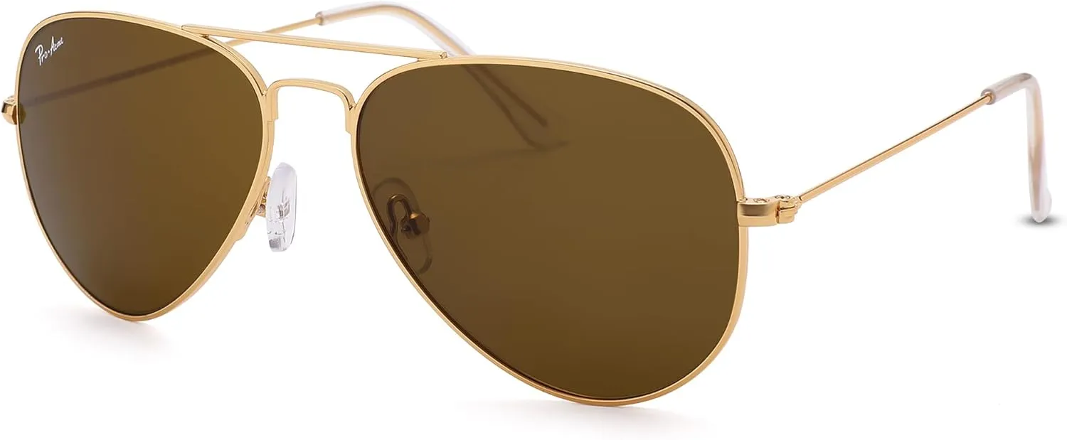 Pro Acme Small Aviator Sunglasses Glass Lens, Classic Metal Frame UV400 Protection for Men Women