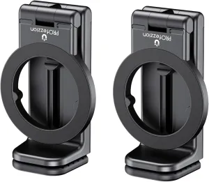 PROfezzion 2-Pack Magnetic Airplane Phone Holder for MagSafe, iPhone 16, 15, 14, 13, 12 & All Phones, Handsfree Phone Mount for Seat Tray Table, Travel Essential Must Have Accessories for Flying-Black