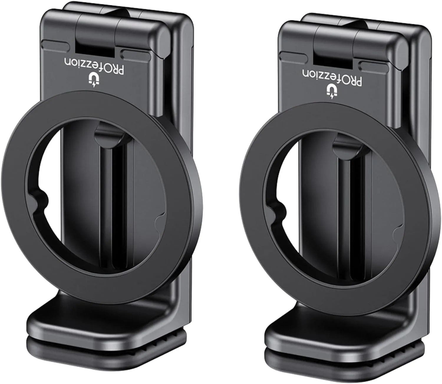PROfezzion 2-Pack Magnetic Airplane Phone Holder for MagSafe, iPhone 16, 15, 14, 13, 12 & All Phones, Handsfree Phone Mount for Seat Tray Table, Travel Essential Must Have Accessories for Flying-Black