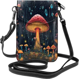 Psychedelic Mushrooms Illusion Jellyfish Leather Crossbody Bag For Women, Small Cell Phone Purse Mini Shoulder Phone Bag Wallet Pouch