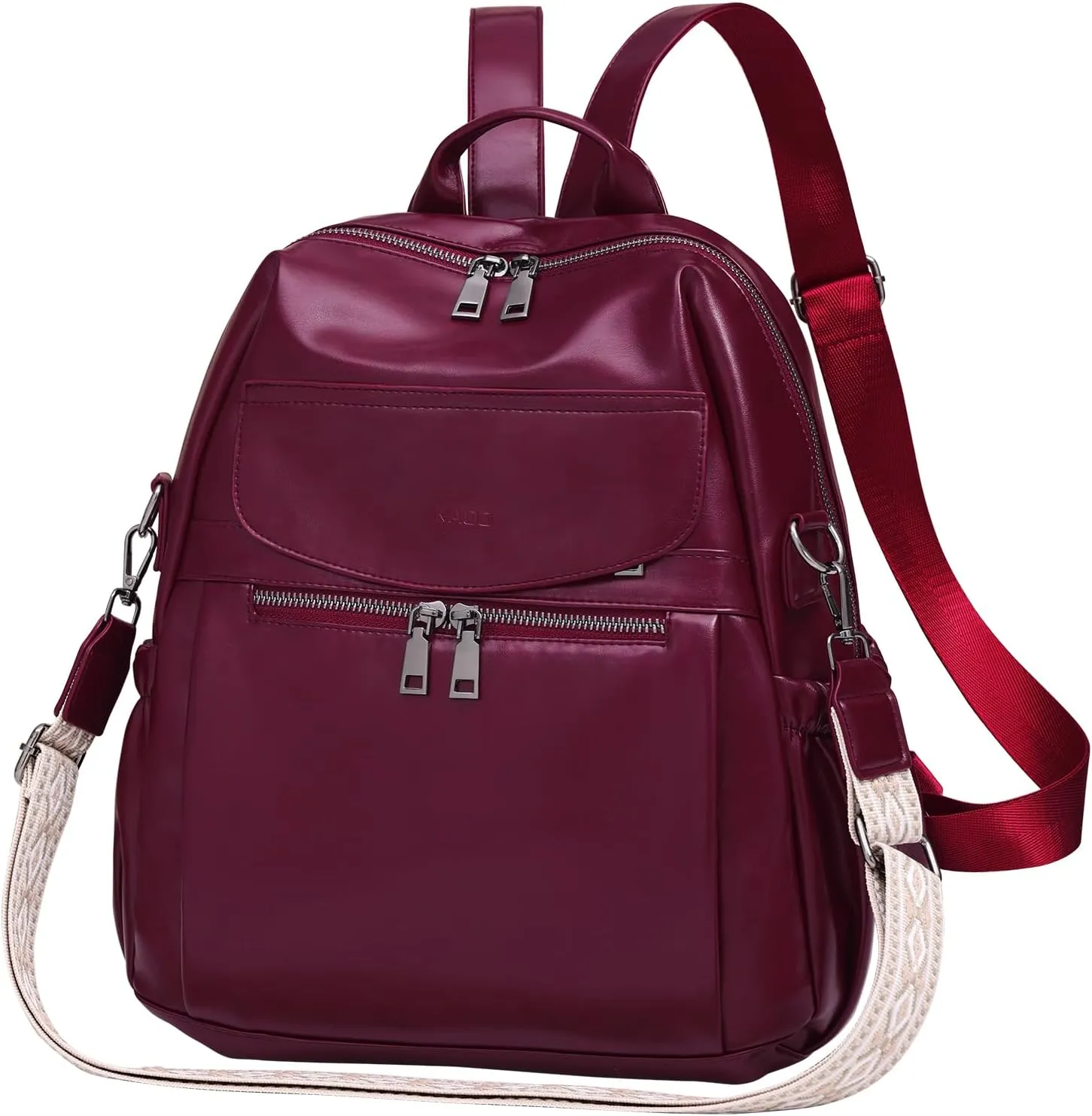 PU Leather Backpack Purse for Women, 12.9 Inch Ladies Fashion Backpack Purse Designer Convertible Travel Backpack (Wine Red)