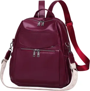 PU Leather Backpack Purse for Women, 12.9 Inch Ladies Fashion Backpack Purse Designer Convertible Travel Backpack (Wine Red)