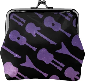 Pu Leather Buckle Coin Purse Purple Galaxy Electric Guitars Girls Kiss-Lock Change Purse Wallets