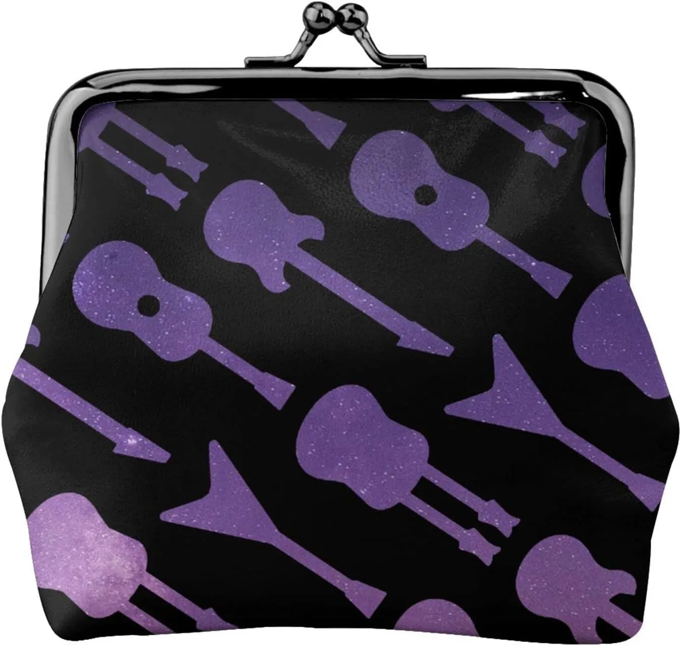 Pu Leather Buckle Coin Purse Purple Galaxy Electric Guitars Girls Kiss-Lock Change Purse Wallets