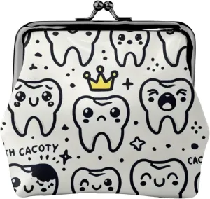 Pu Leather Buckle Coin Purse Teeth-Expressions-Crowns Girls Kiss-Lock Change Purse Wallets