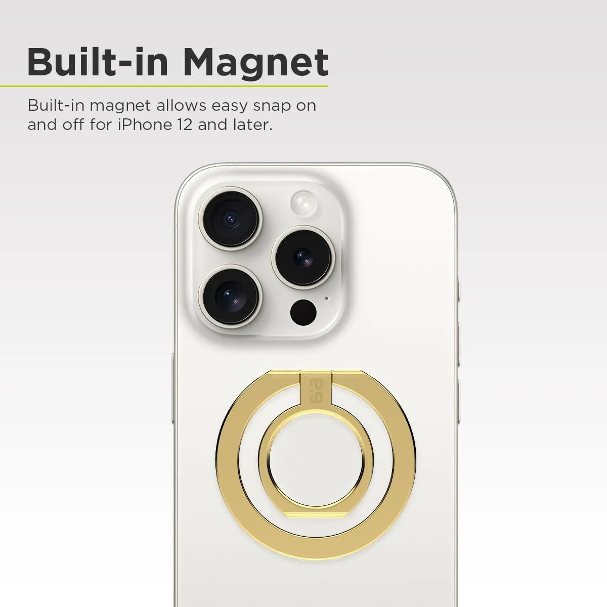 PureGear Magnetic Phone Grip Ring Stand, Magnetic Phone Ring Holder for MagSafe iPhone 16, 16Pro, 16Plus, 16ProMax, 15, 15Plus, 14, 14Plus, 14Pro, 14Pro Max, 13, 12, Adjustable Kickstand (Gold)