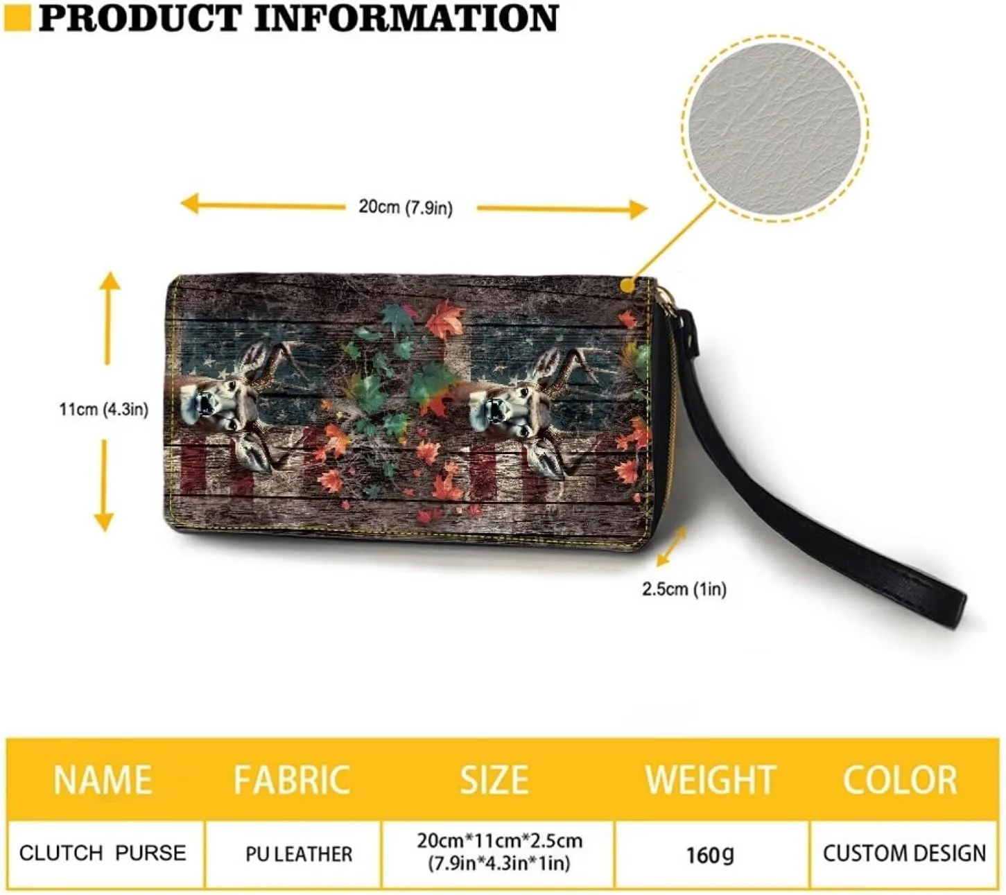 Purse for Men Deer Flowers Flag Zipper Wallets with Coin Pocket Card Holder Zip Around Money Clips Phone Holder