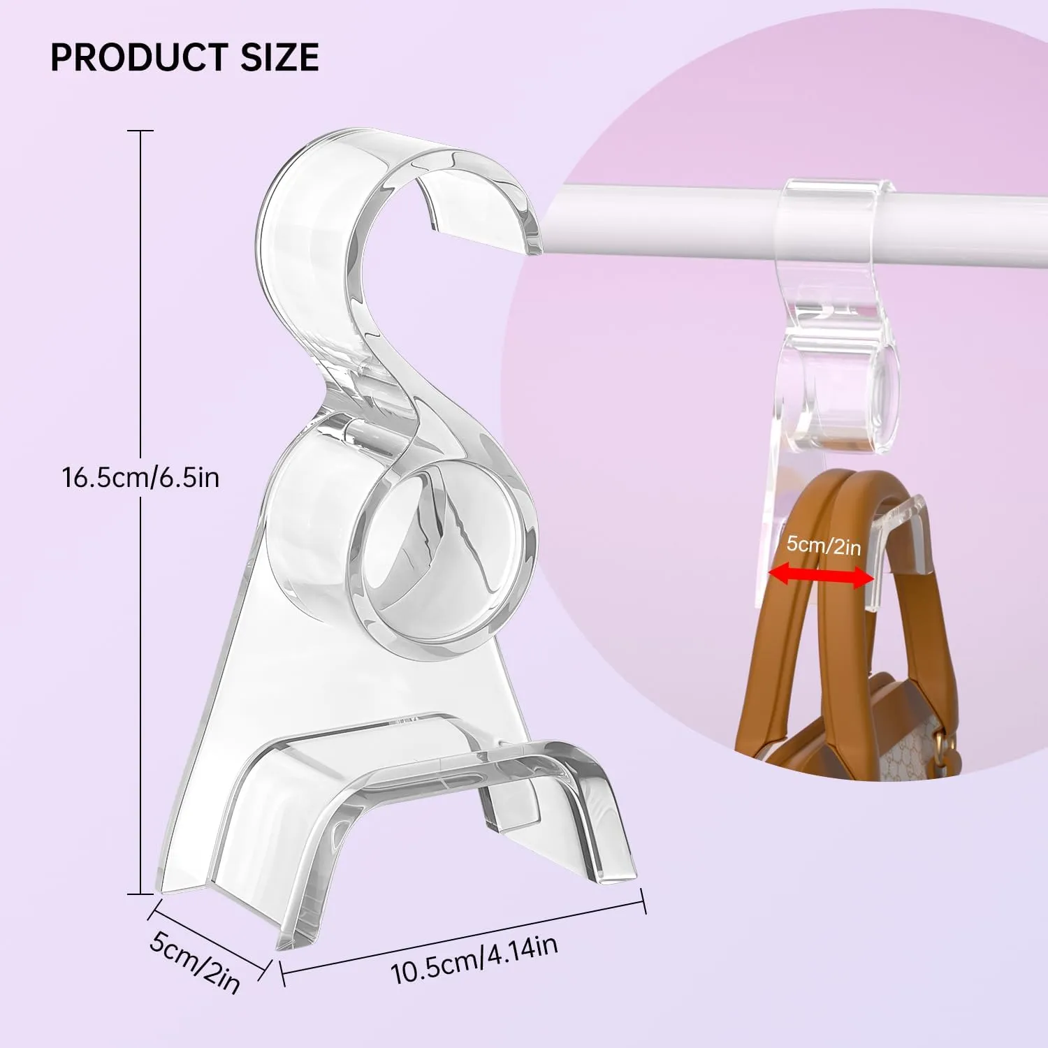 Purse Hanger for Closet 6 Pcs, Acrylic Purse Organizer Hooks, Handbags Hanging Holder for Bag Scarf Belt, Clear