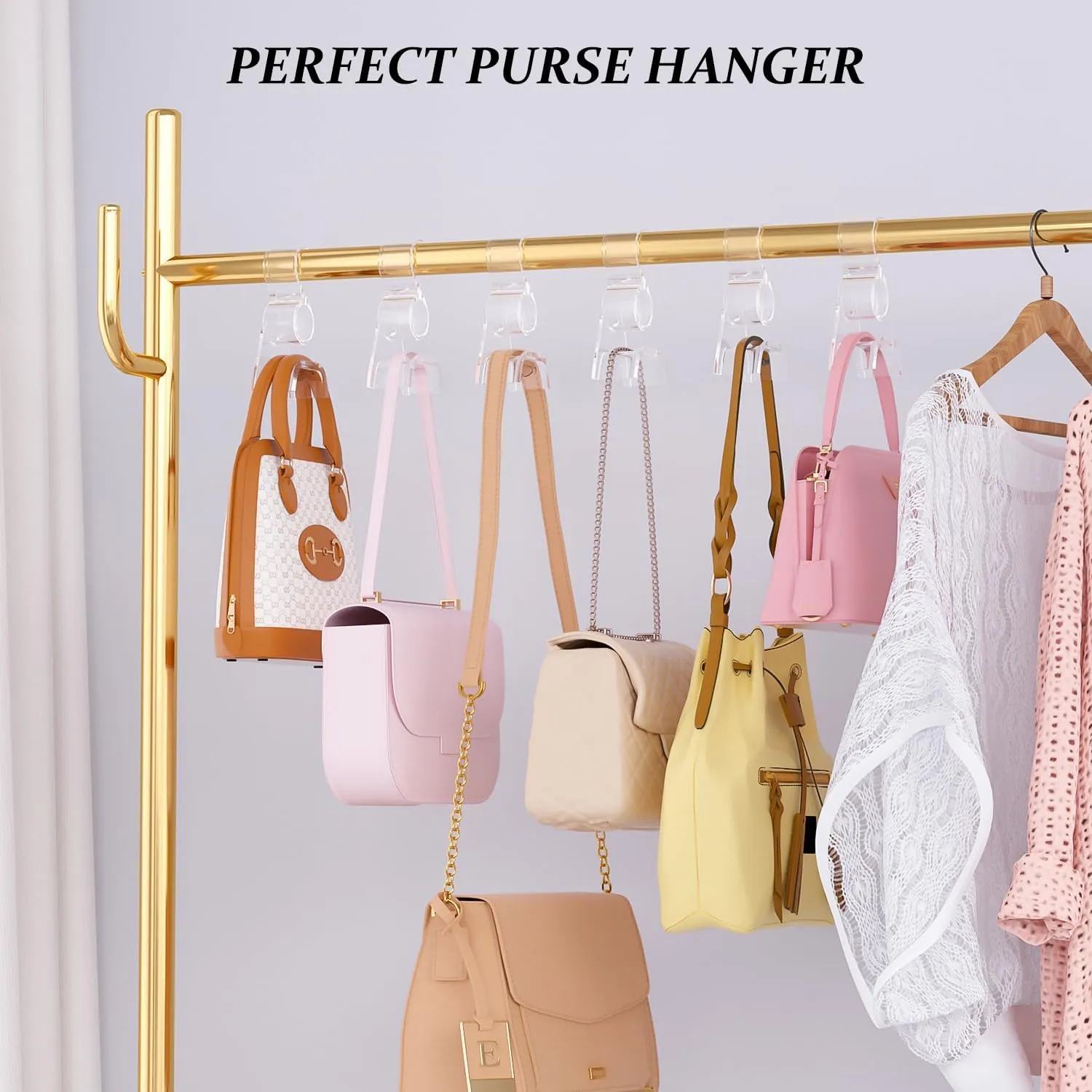 Purse Hanger for Closet 6 Pcs, Acrylic Purse Organizer Hooks, Handbags Hanging Holder for Bag Scarf Belt, Clear