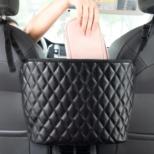 Purse Holder for Car Durable Pu Leather Car Net Pocket Car Seat Storage Net Handbag Driver Storage Netting Pouch Seat Back Net Bag Backseat Pet Kids Barrier, Black