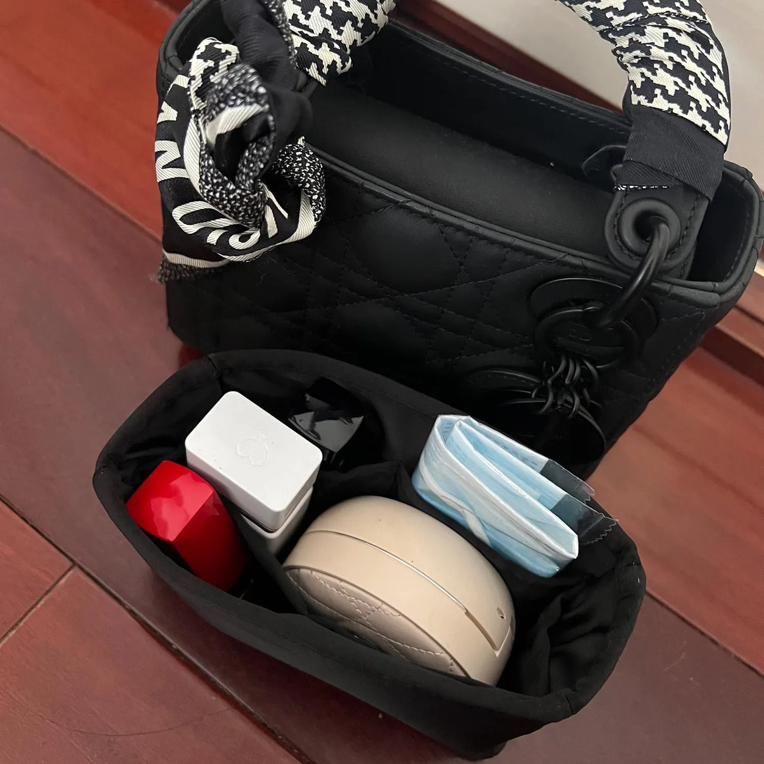 Purse Insert Organizer for Lady-Dior Purse, Soft-touch Bag Insert, Inner Bags with Multiple Pockets for Storage (Medium, Black)