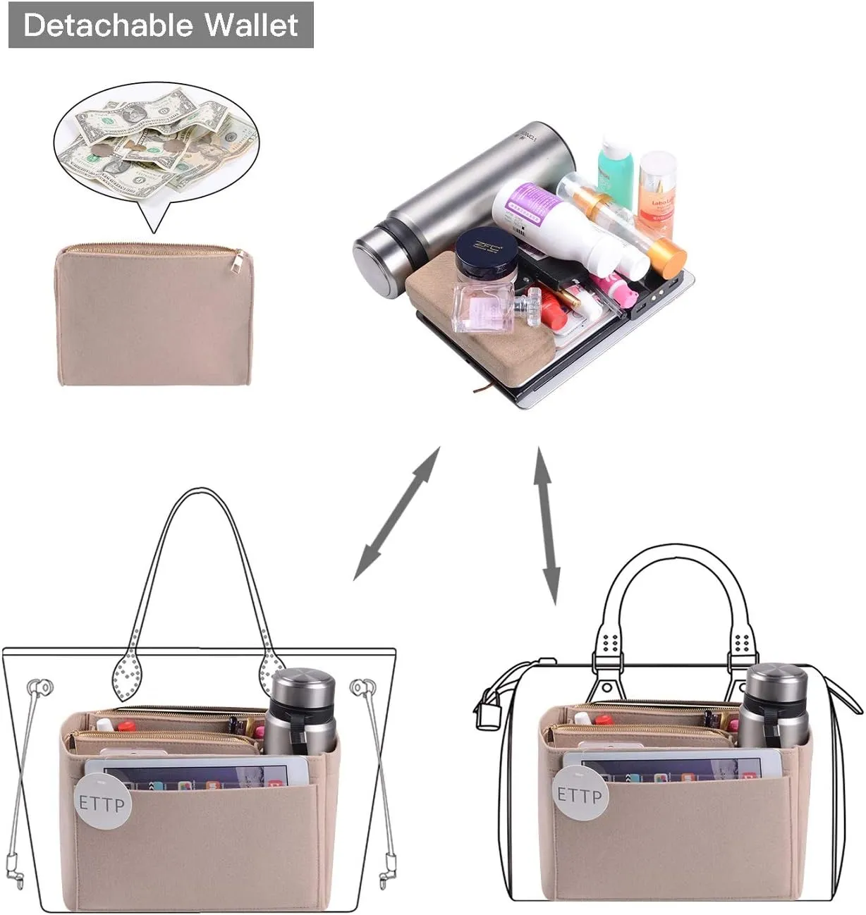 Purse Organizer, Felt Bag Organizer Insert Purse Organizer For LV Speedy, Neverfull, Tote, Handbag,Shaper 5 Sizes