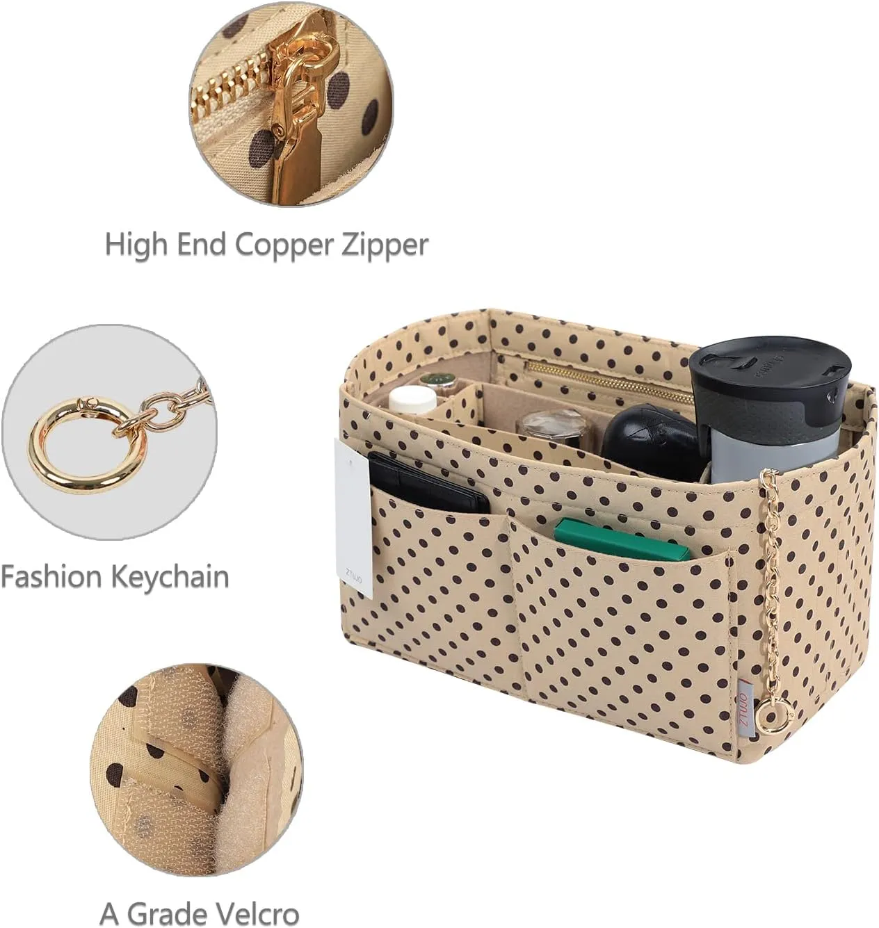 Purse Organizer Insert, Felt Purse Organizer with Zipper and Sewn Bottom Insert, Fit Speedy Neverfull Graceful,6 Sizes