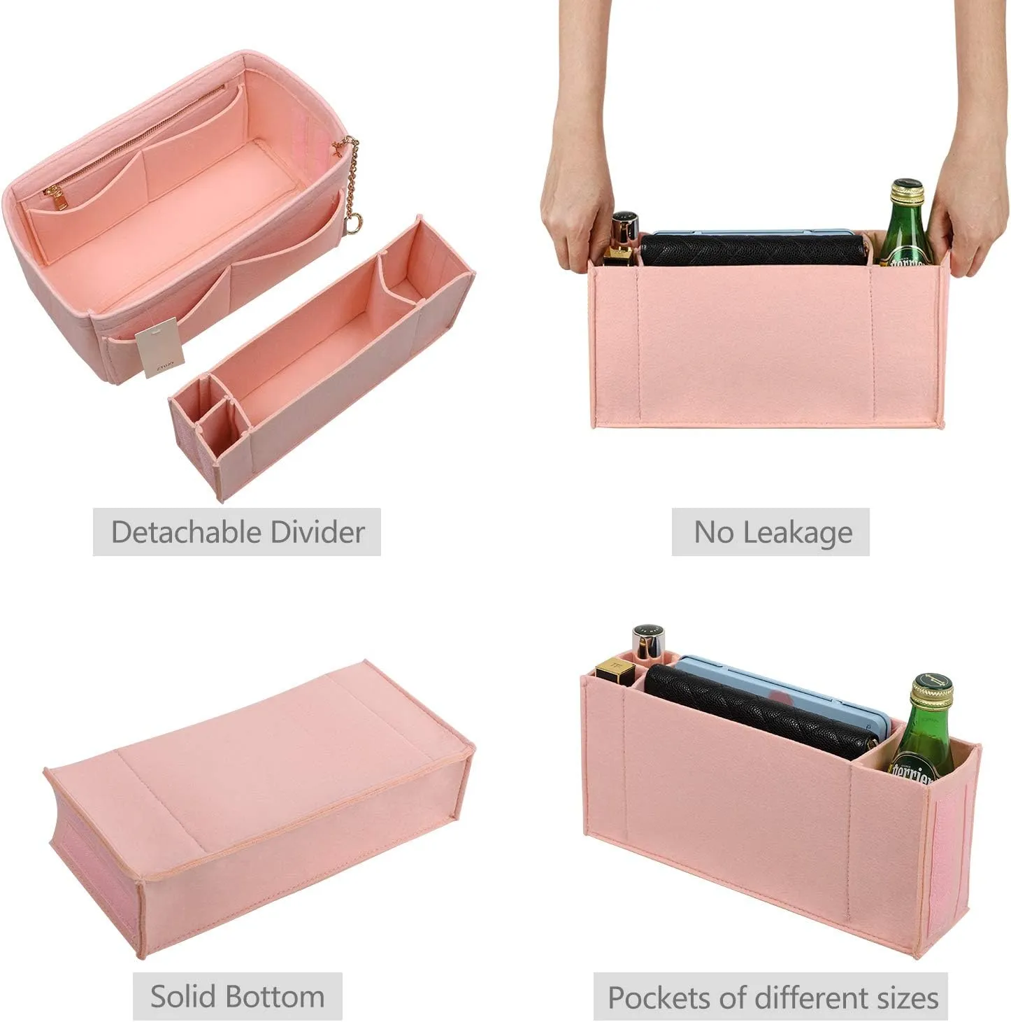 Purse Organizer Insert, Felt Purse Organizer with Zipper and Sewn Bottom Insert, Fit Speedy Neverfull Graceful,6 Sizes