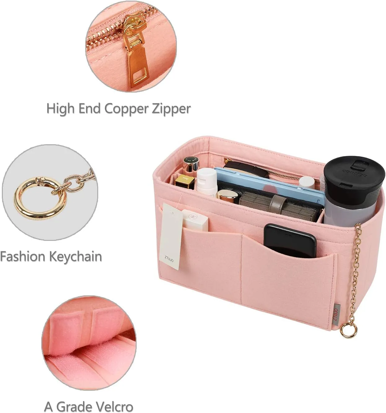 Purse Organizer Insert, Felt Purse Organizer with Zipper and Sewn Bottom Insert, Fit Speedy Neverfull Graceful,6 Sizes