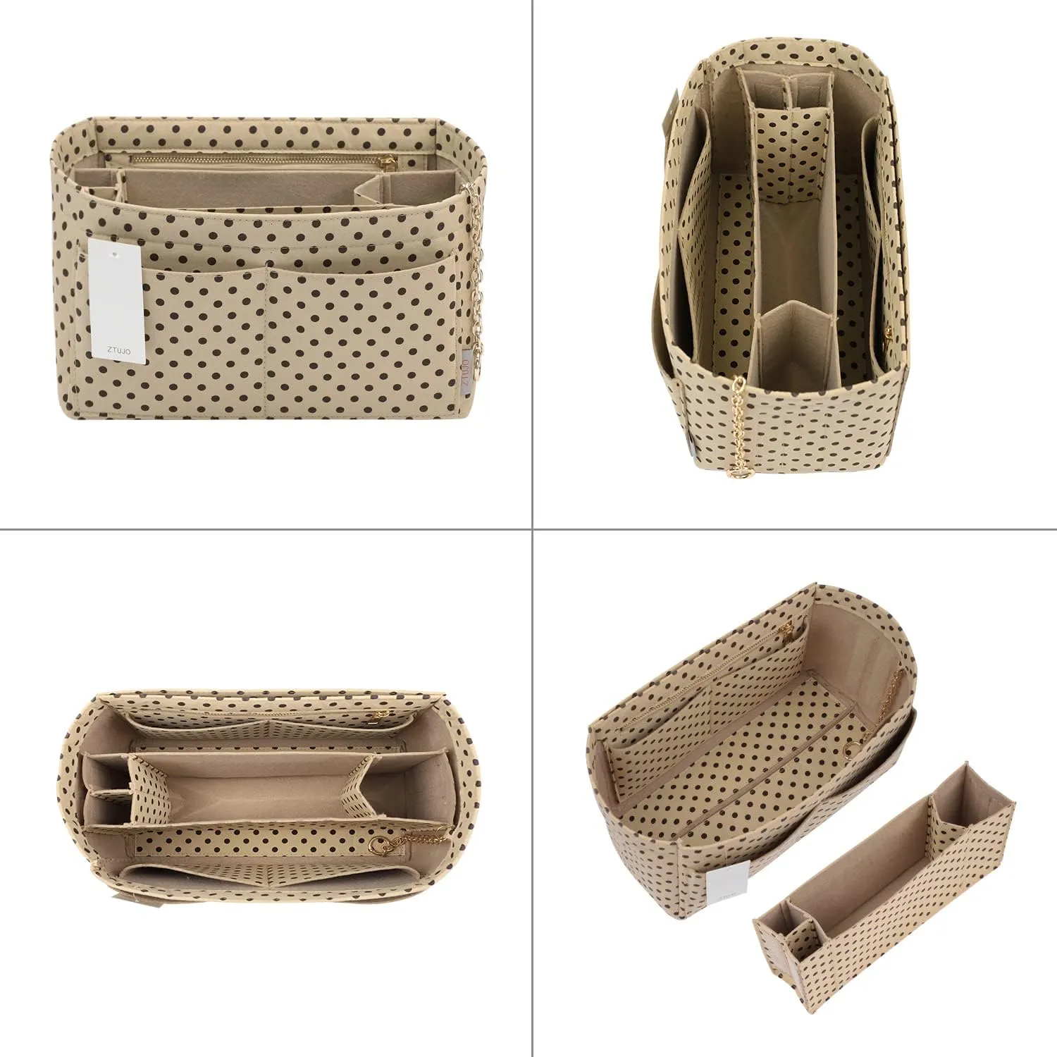 Purse Organizer Insert, Felt Purse Organizer with Zipper and Sewn Bottom Insert, Fit Speedy Neverfull Graceful,6 Sizes