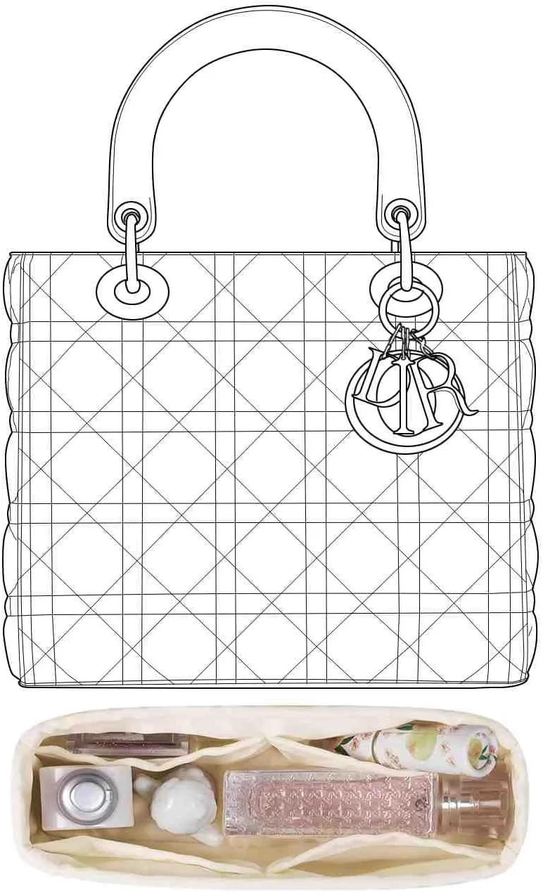 Purse Organizer Insert for Dior Lady Medium Bags,Craie,Luxury Bags Storage with Silk, Lightweight Shaper for Daily Use, Pockets Large Capacity.