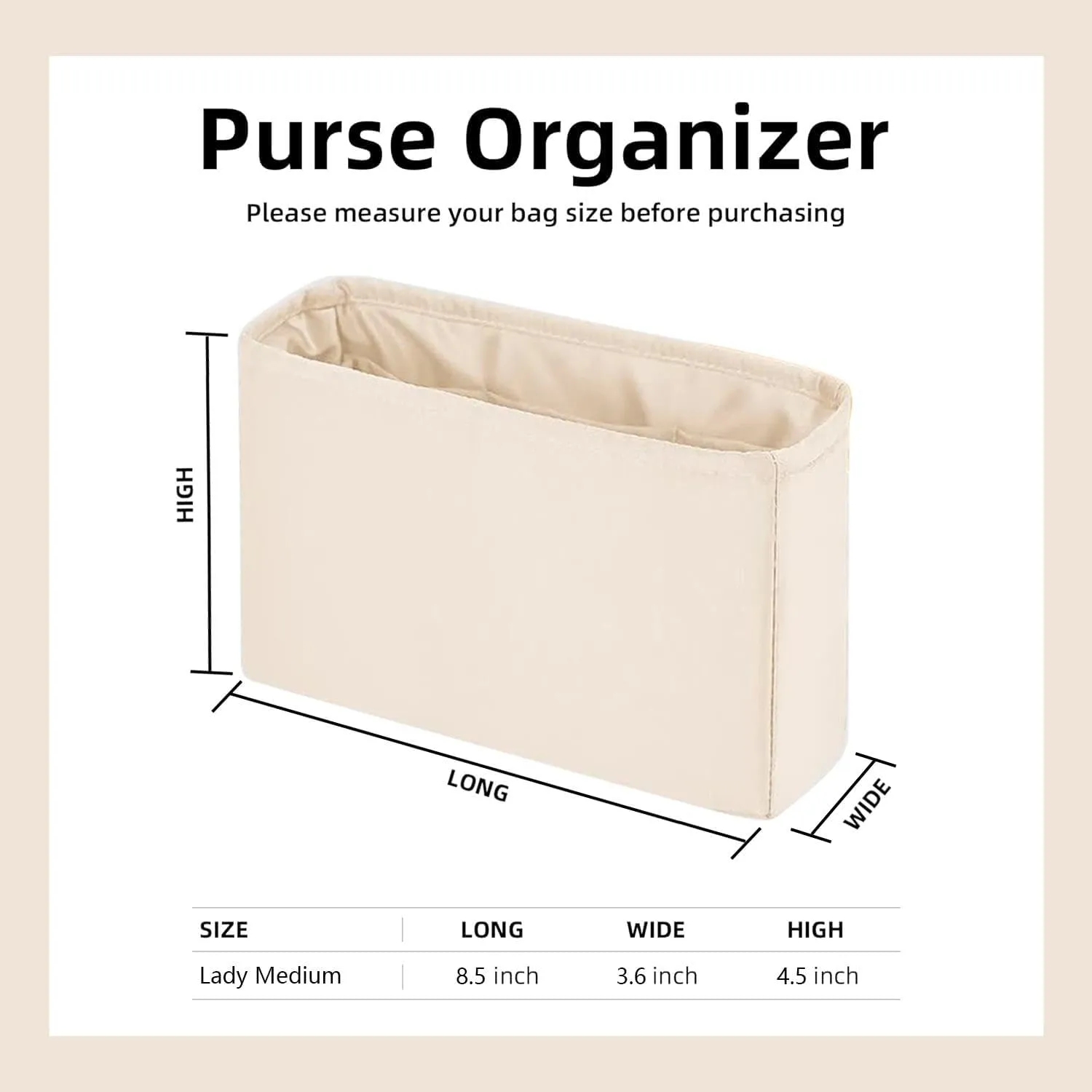 Purse Organizer Insert for Dior Lady Medium Bags,Craie,Luxury Bags Storage with Silk, Lightweight Shaper for Daily Use, Pockets Large Capacity.