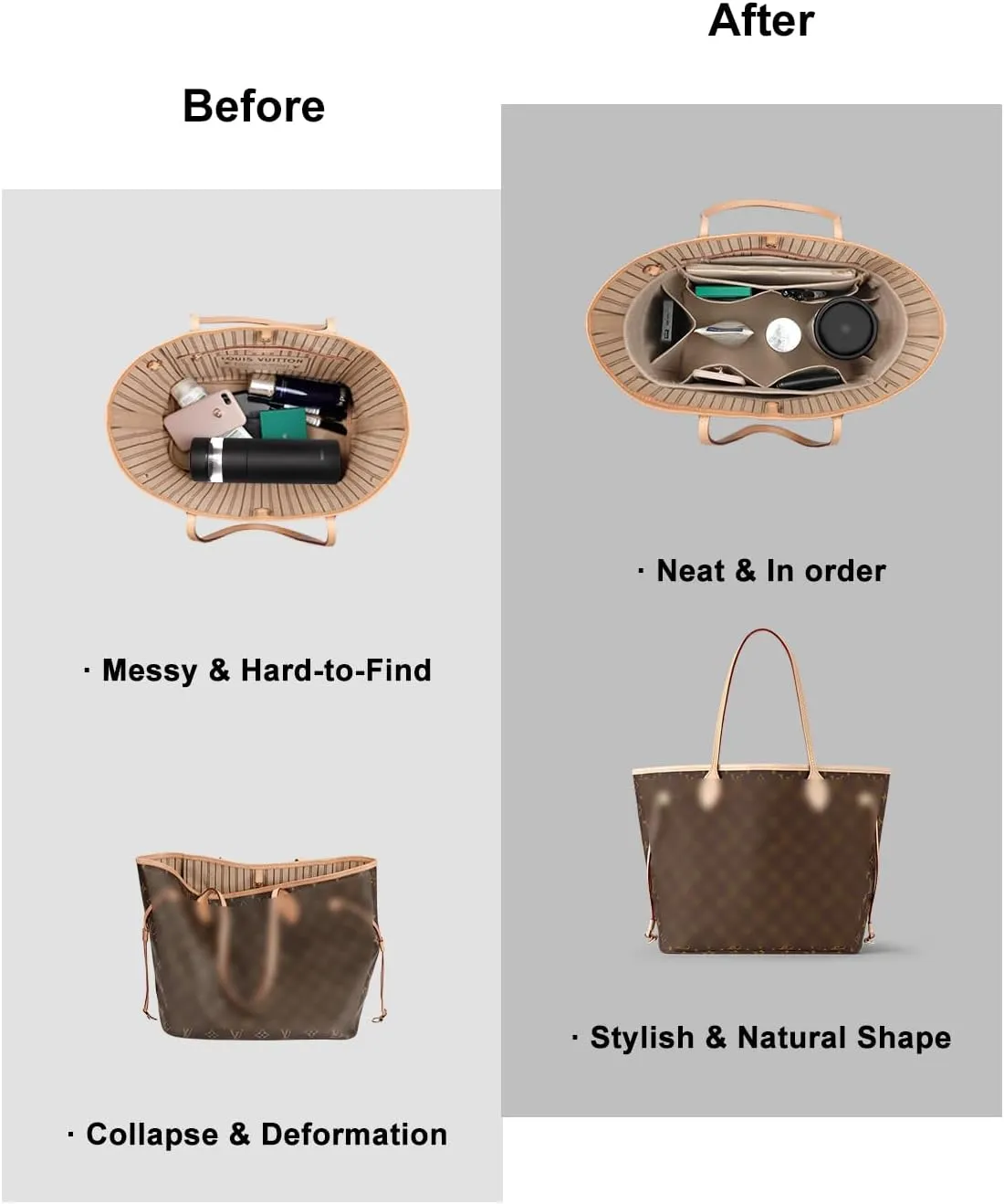 Purse Organizer Insert For Handbags, Tote Bag Organizer Insert, Handbag Organizer For Tote & Handbags, Compatible with Neverful Speedy and More (Medium,Beige)
