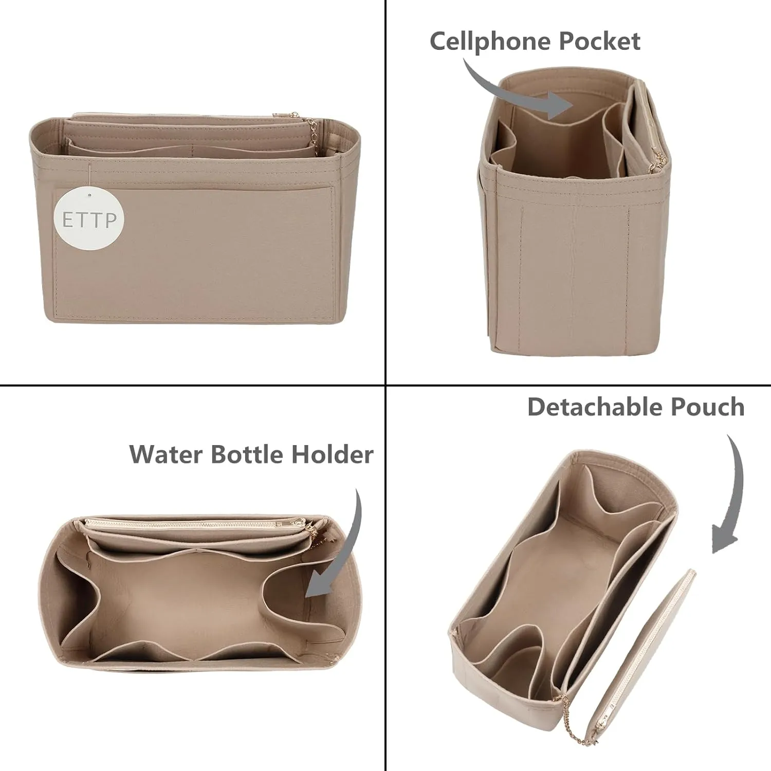 Purse Organizer Insert For Handbags, Tote Bag Organizer Insert, Handbag Organizer For Tote & Handbags, Compatible with Neverful Speedy and More (Medium,Beige)