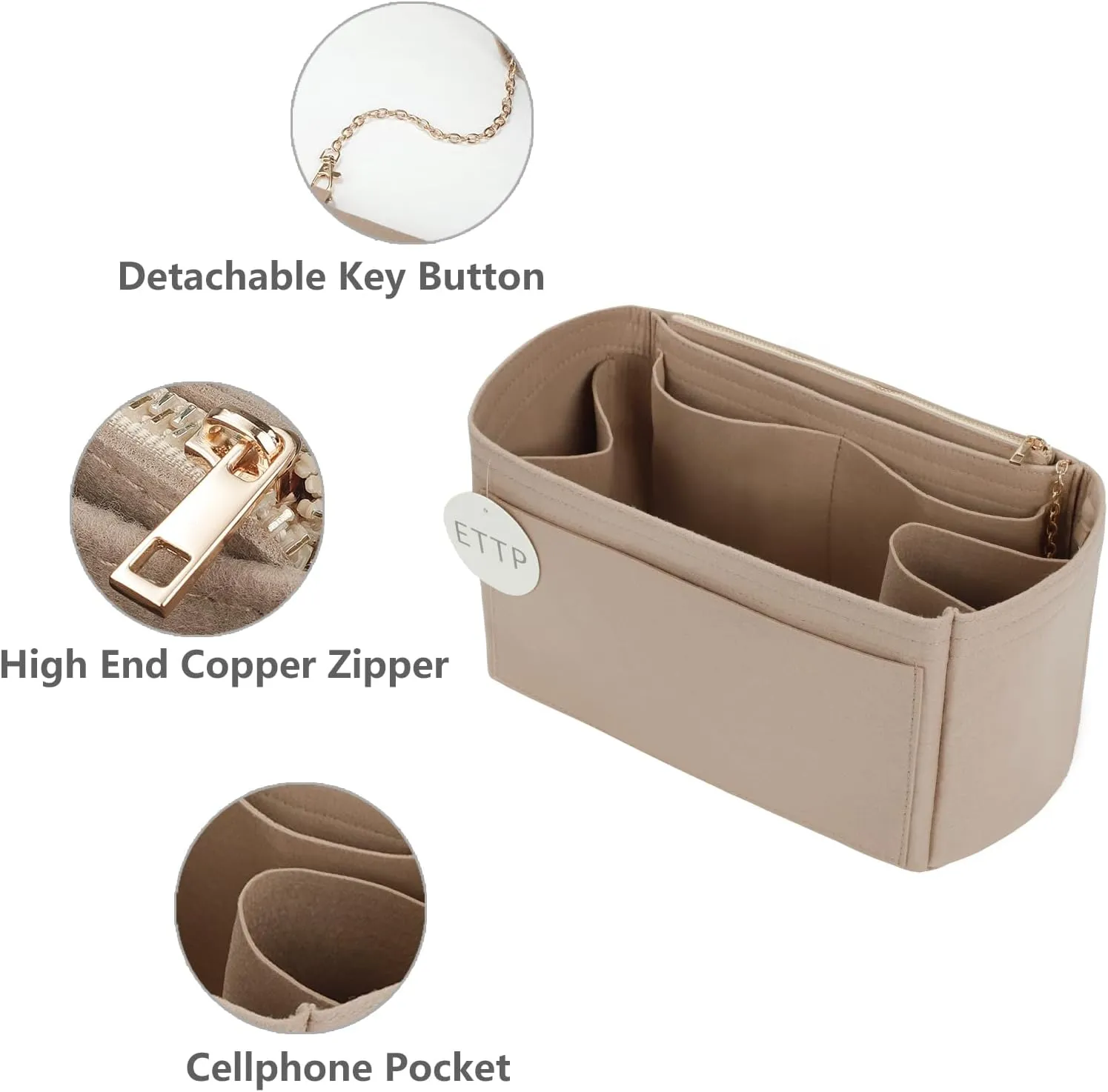 Purse Organizer Insert For Handbags, Tote Bag Organizer Insert, Handbag Organizer For Tote & Handbags, Compatible with Neverful Speedy and More (Medium,Beige)